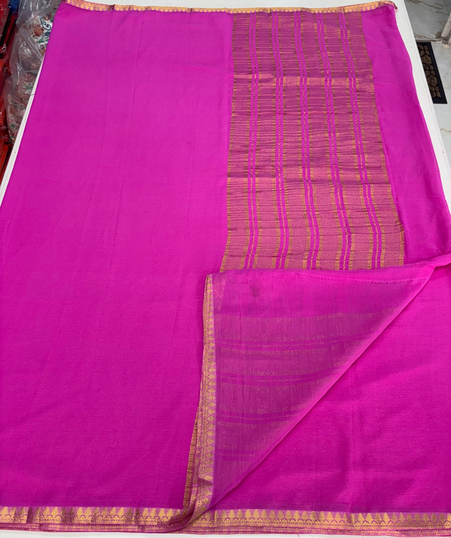 Crushed Chiffon (Self, 1 inch Golden Border)