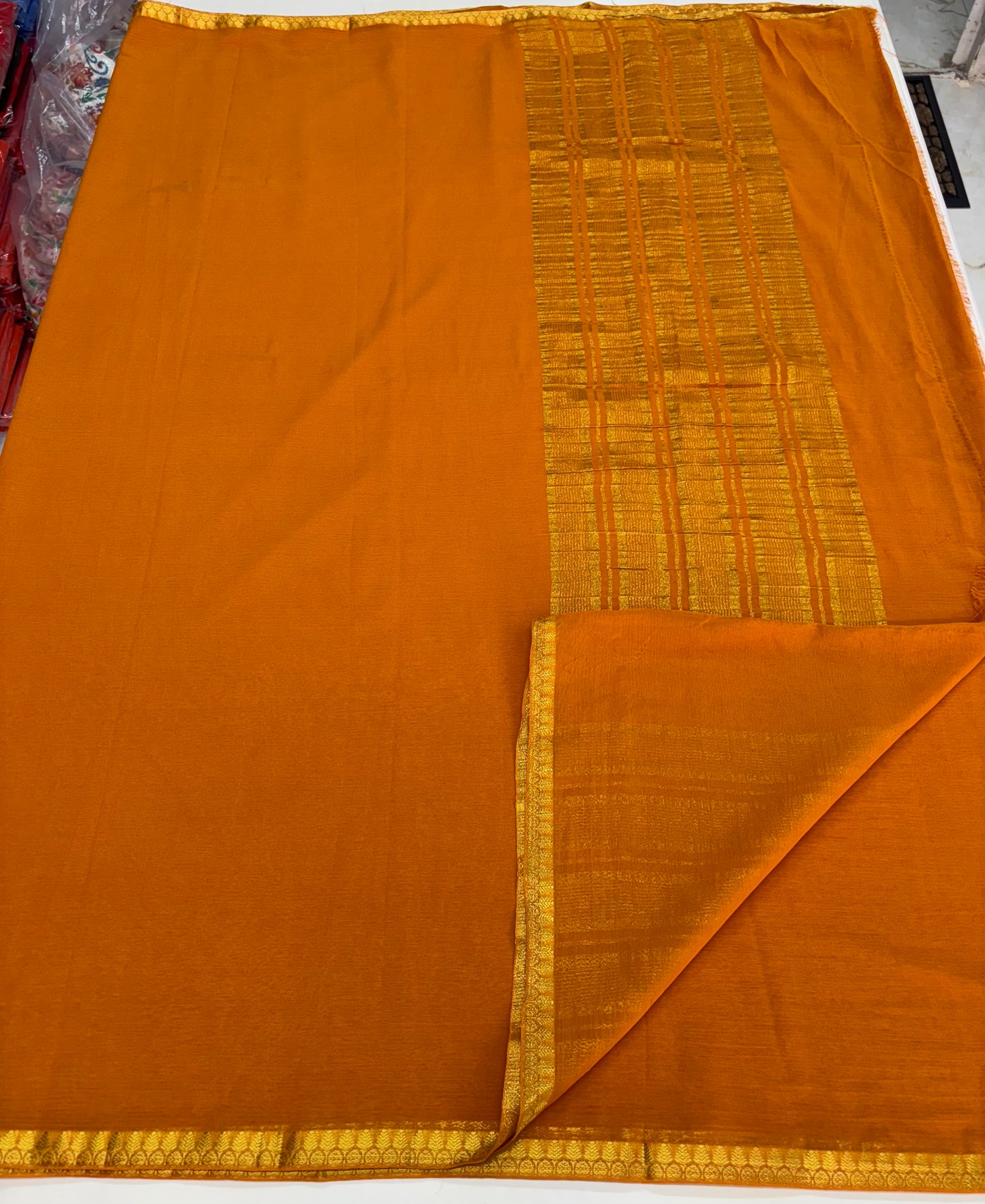 Crushed Chiffon (Self, 1 inch Golden Border)