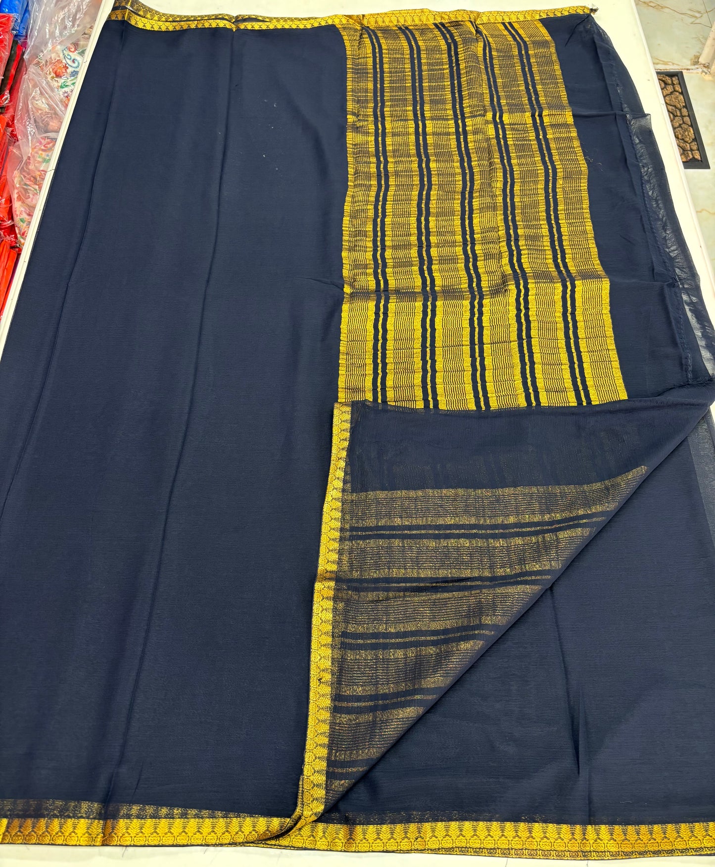 Crushed Chiffon (Self, 1 inch Golden Border)