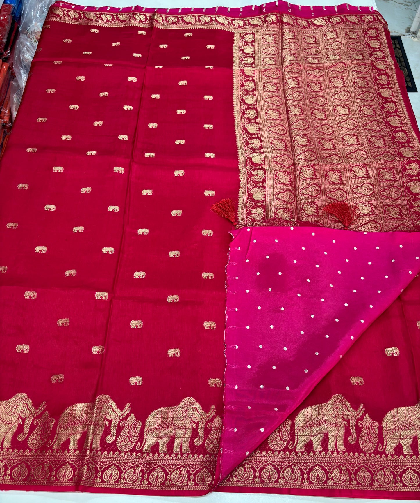 Viscose Silk Saree (Elephant Motifs and Border)