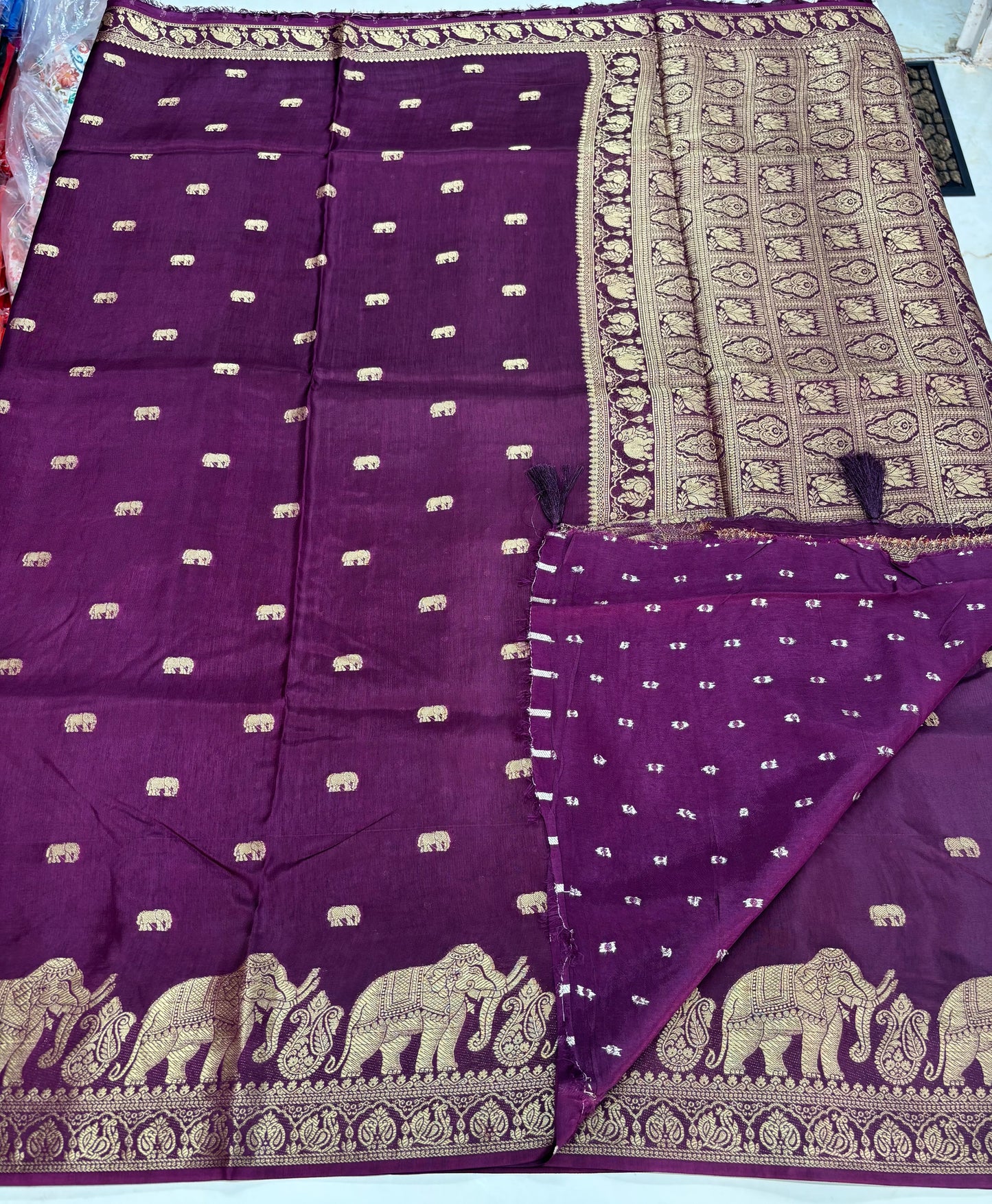Viscose Silk Saree (Elephant Motifs and Border)