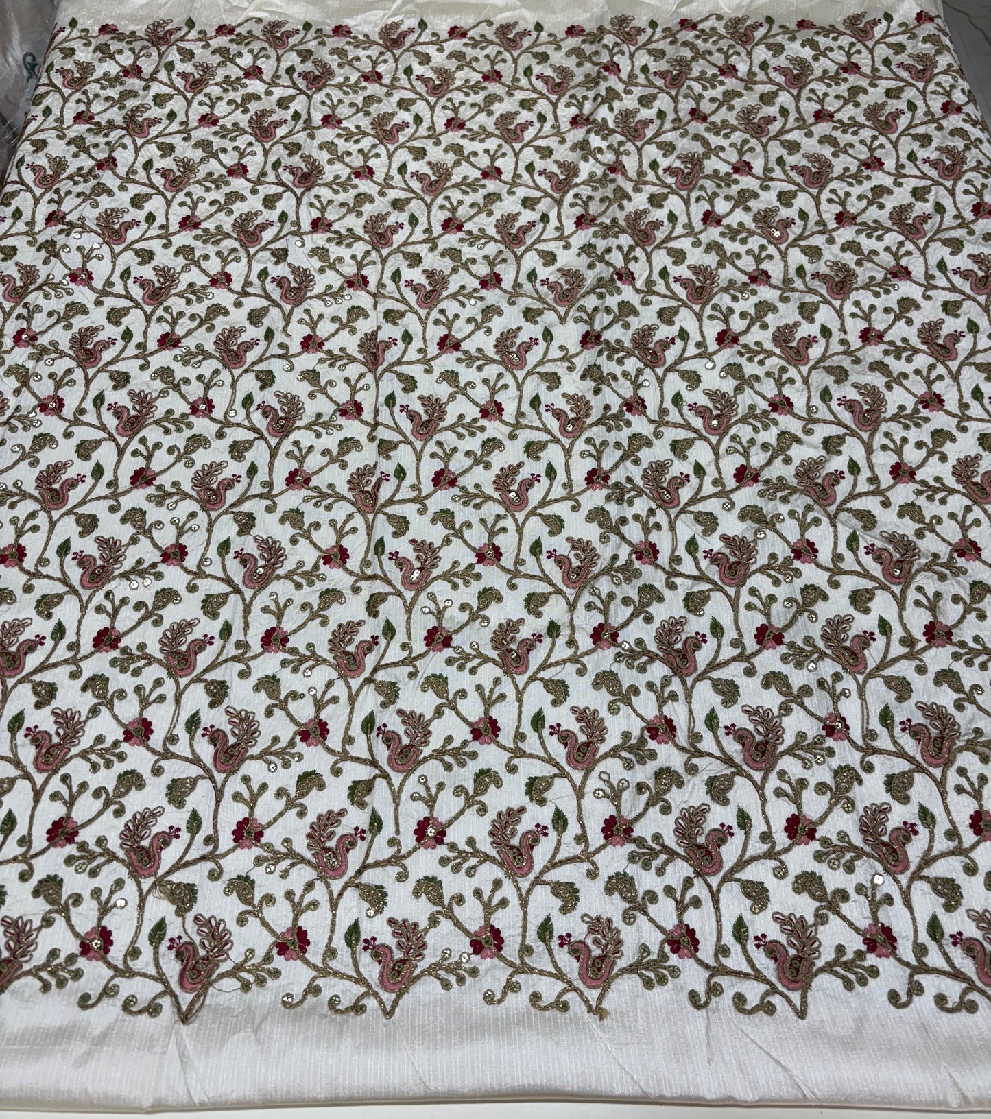 Raw Silk Blouse Fabric (HSSB7, Heavy Embroidery Work)
