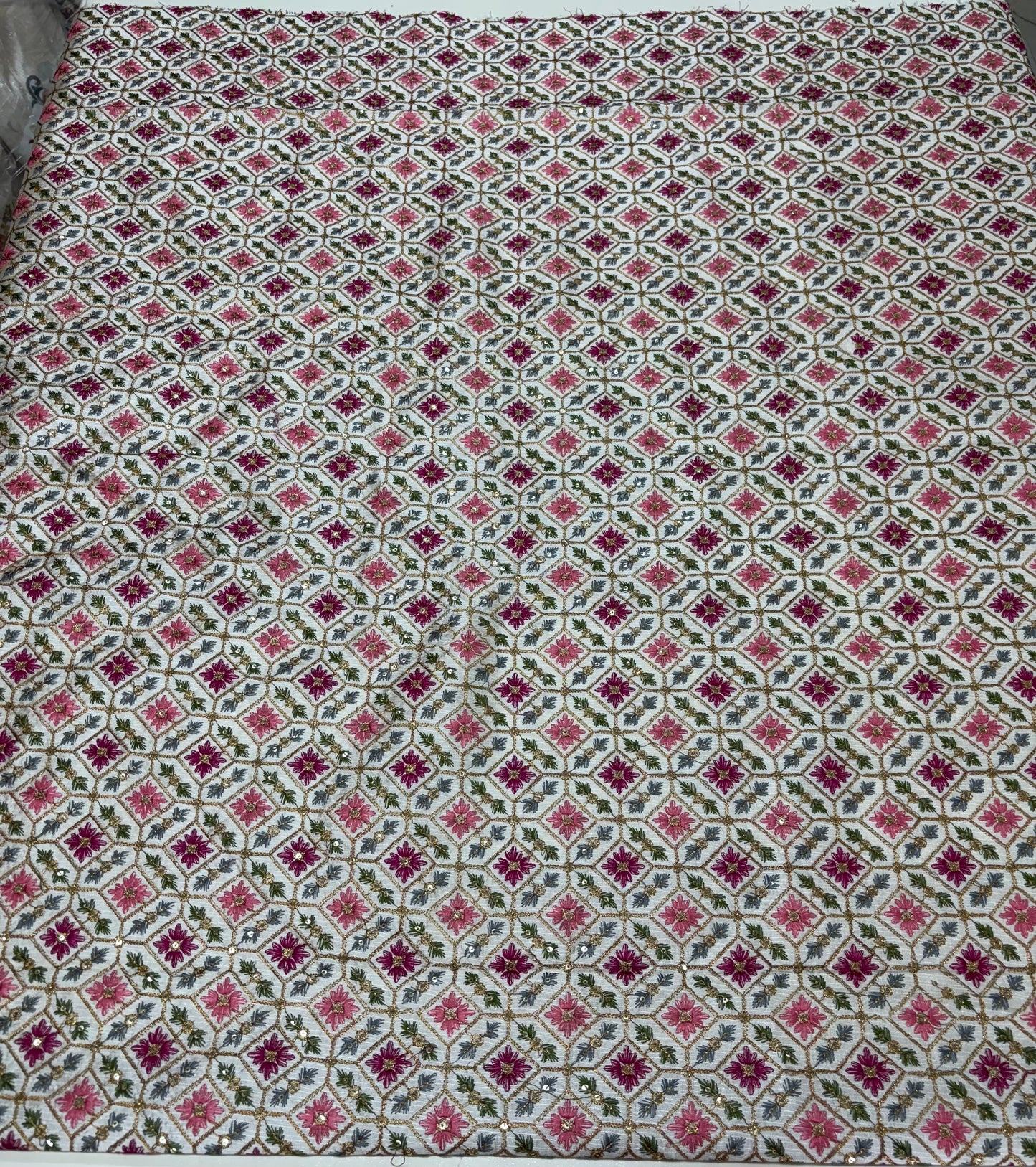 Raw Silk Blouse Fabric (HSSB7, Heavy Embroidery Work)