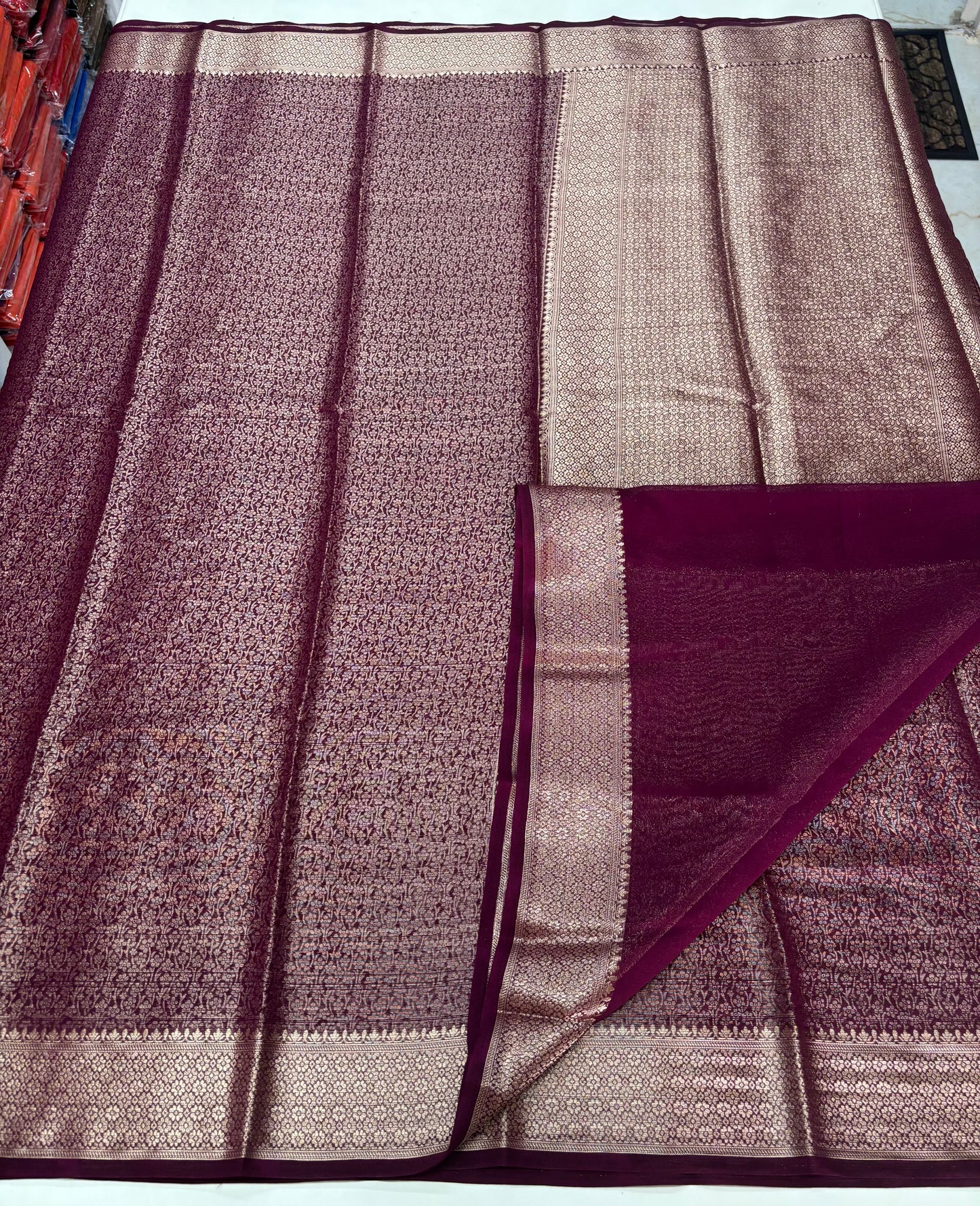 Semi Mysore Brocade (Floral Jari Brocade and Rich Pallu)