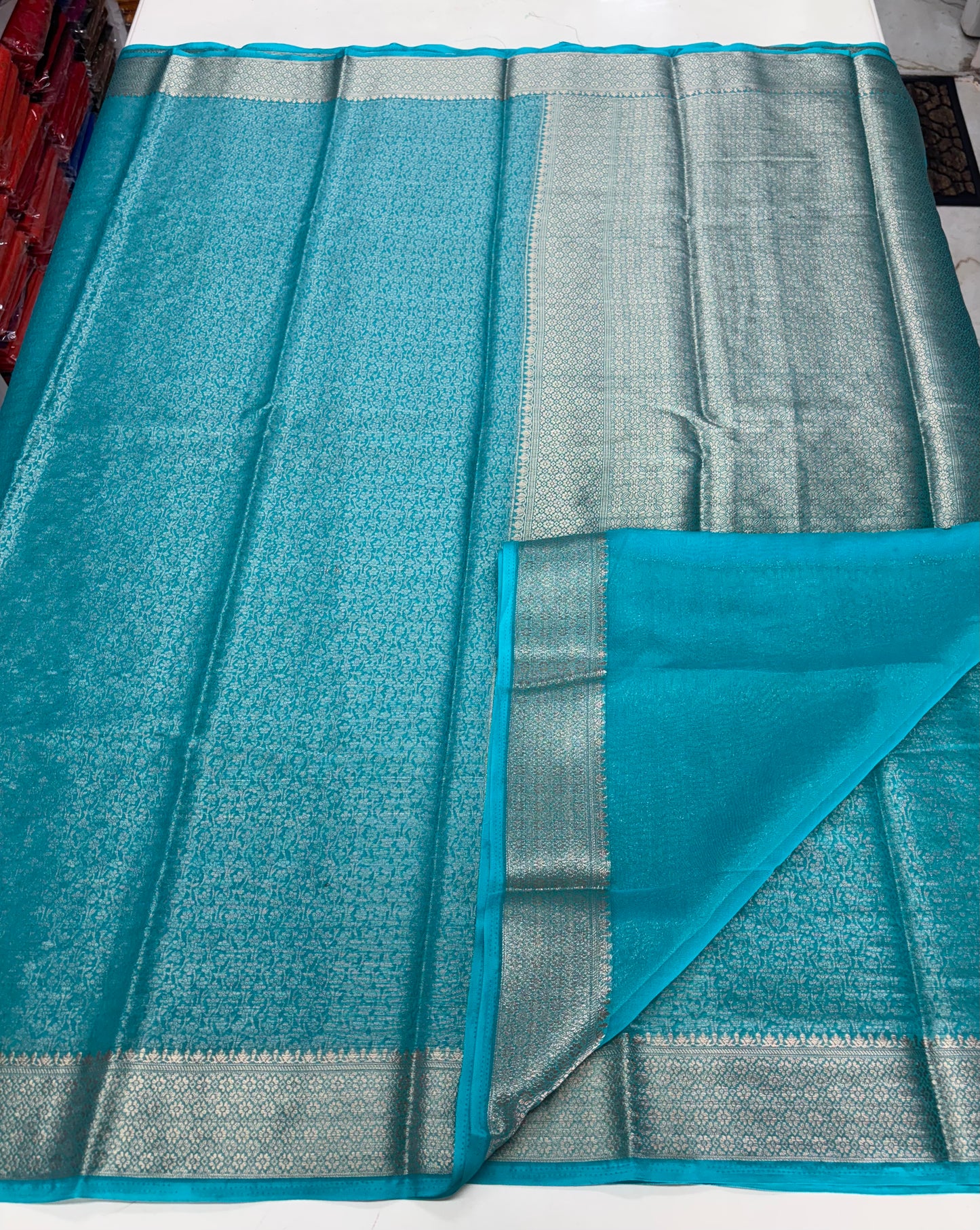 Semi Mysore Brocade (Floral Jari Brocade and Rich Pallu)