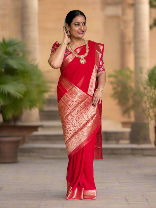 Georgette Chiffon (Grand Floral Pallu and Brocade Blouse)