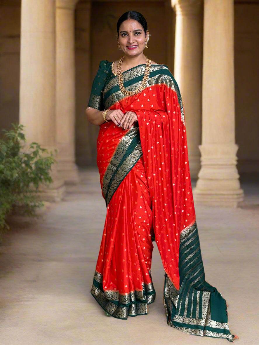 Semi Mysore Crepe (Premium, Motifs and Peacock, Mango Bentex)