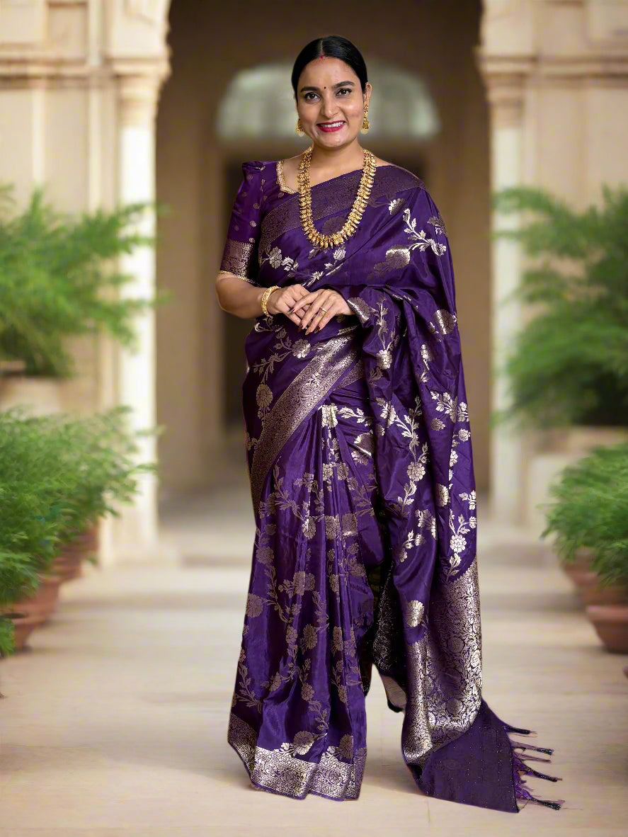 Banarasi Viscose Saree (Premium, Floral Jal, Rich Pallu)