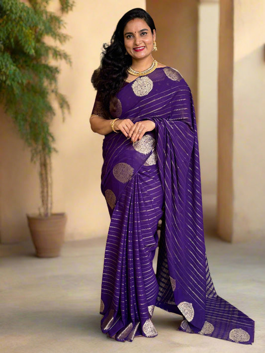 Georgette Chiffon (Borderless, Big Leaf Motifs Border)