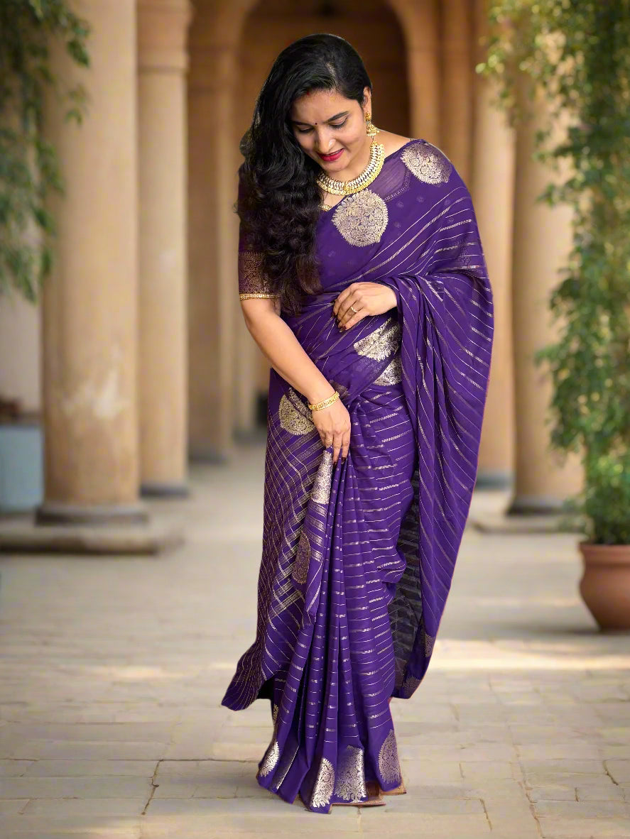 Georgette Chiffon (Borderless, Big Leaf Motifs Border)