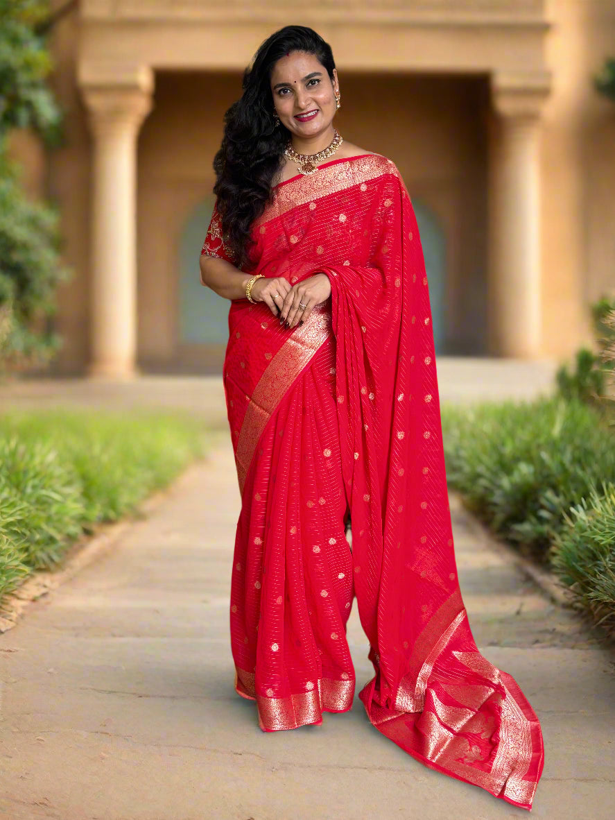 Georgette Chiffon (Horizontal Lines, Motifs, and Rich Pallu)