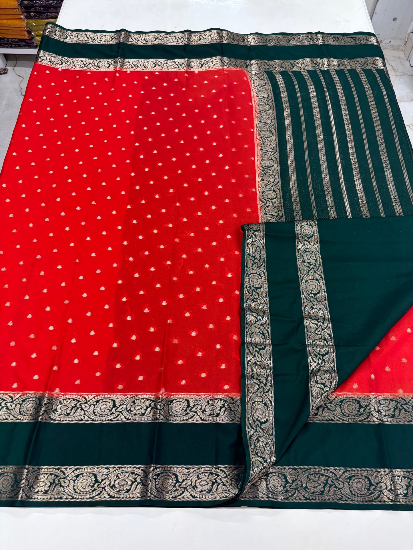 Semi Mysore Crepe (Premium, Motifs and Peacock, Mango Bentex)