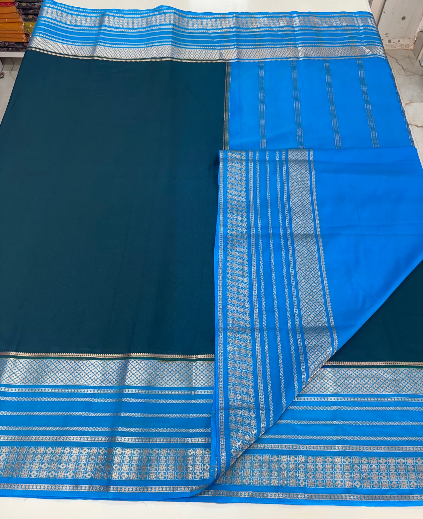 Semi Mysore Crepe (Rudrakshi Bentex Border)