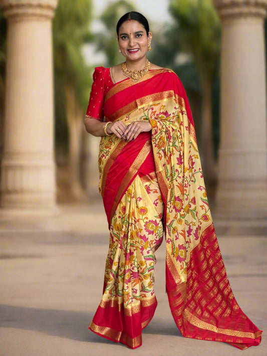 Semi Mysore Crepe (Kalamkari Print, Bentex Border)