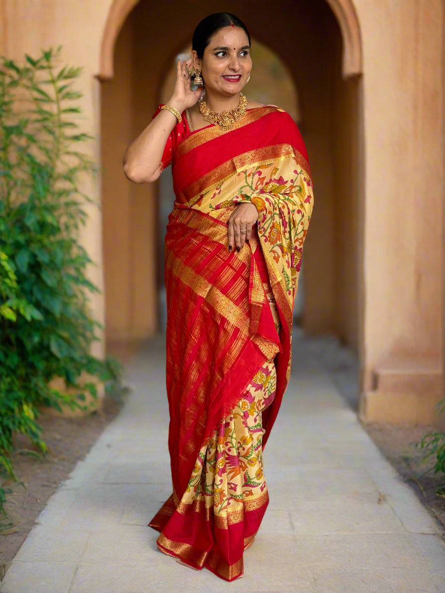 Semi Mysore Crepe (Kalamkari Print, Bentex Border)