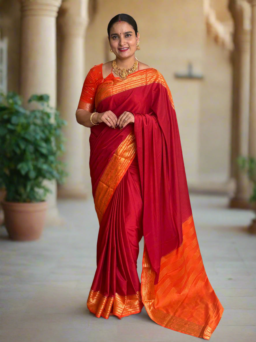 Semi Mysore Crepe (Premium, 1 Line Flowers Border)