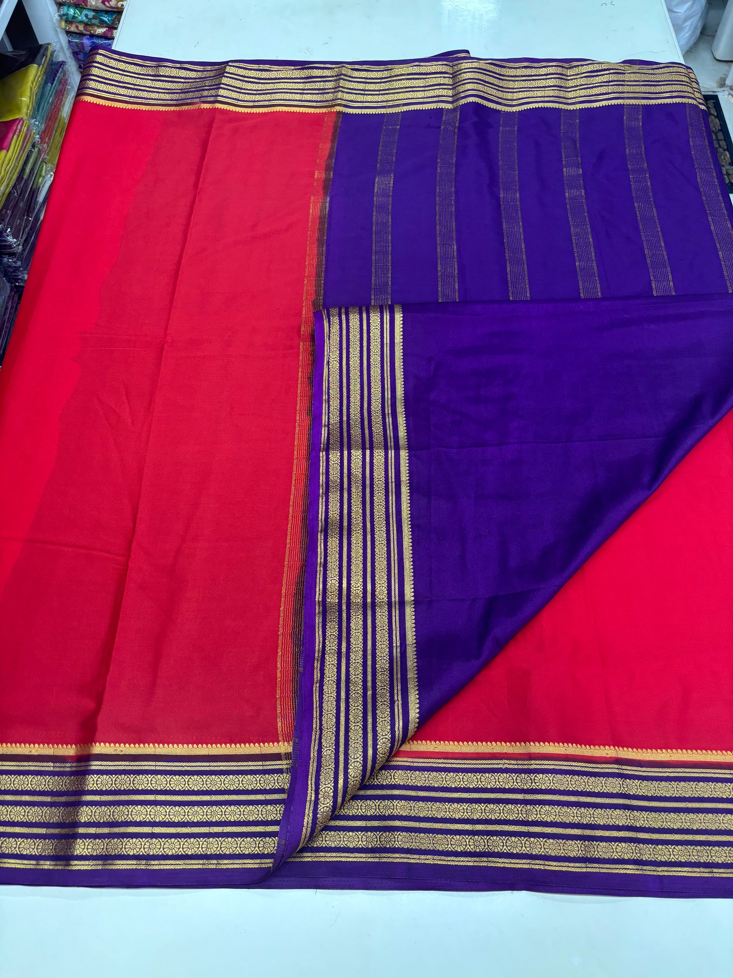 Semi Mysore Crepe (3 lines floral border)