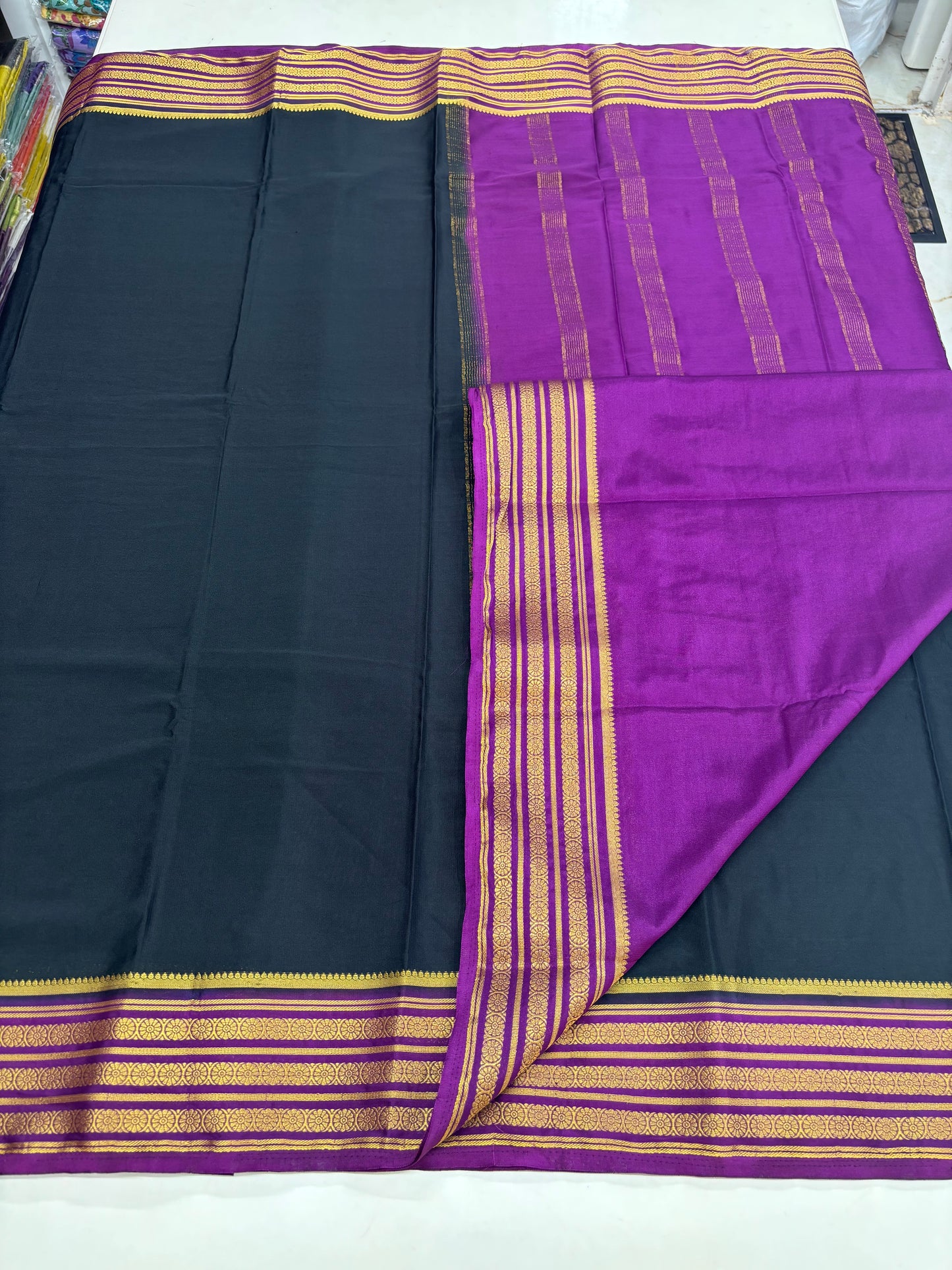 Semi Mysore Crepe (3 lines floral border)