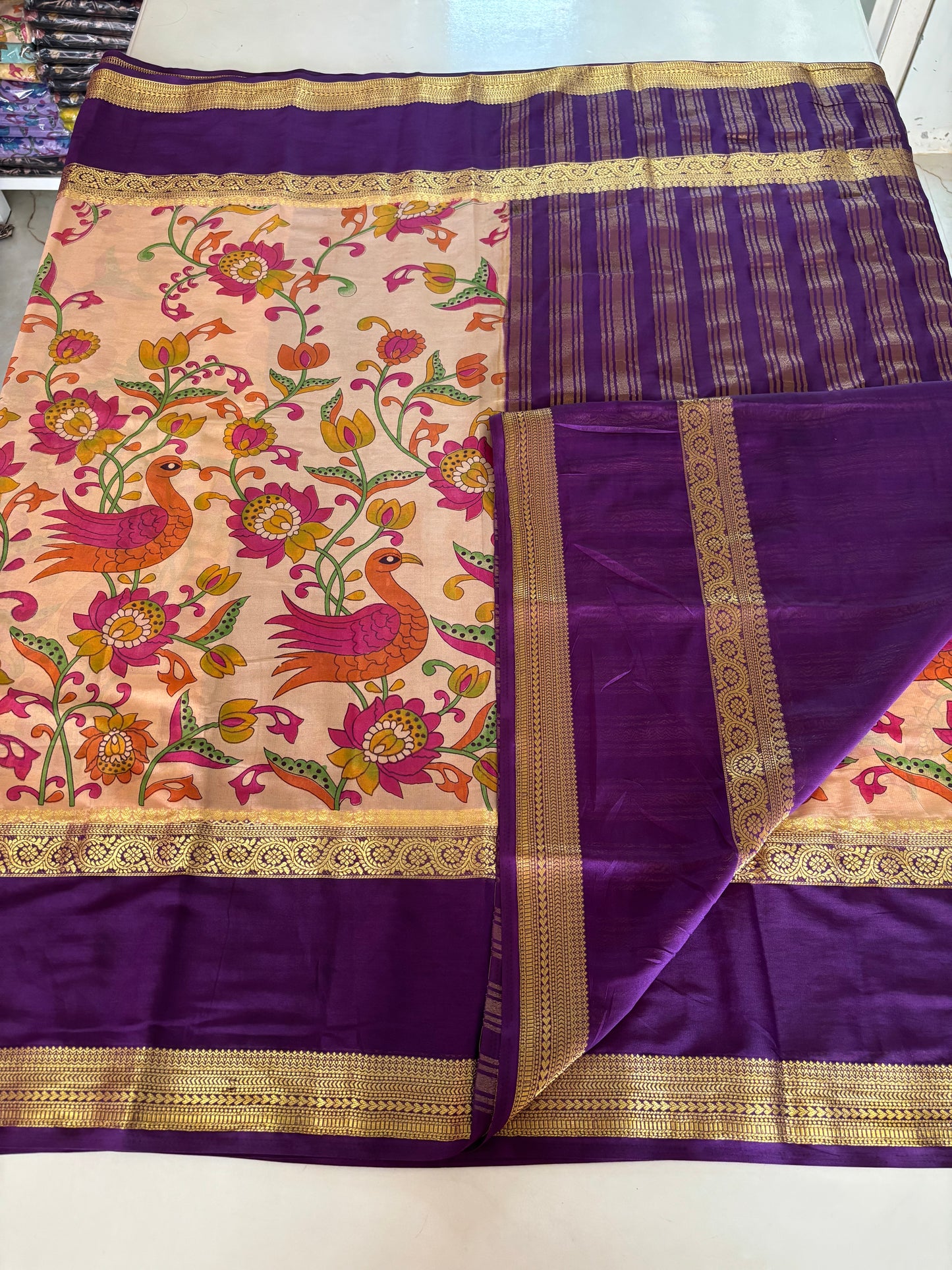 Semi Mysore Crepe (Kalamkari Print, Bentex Border)