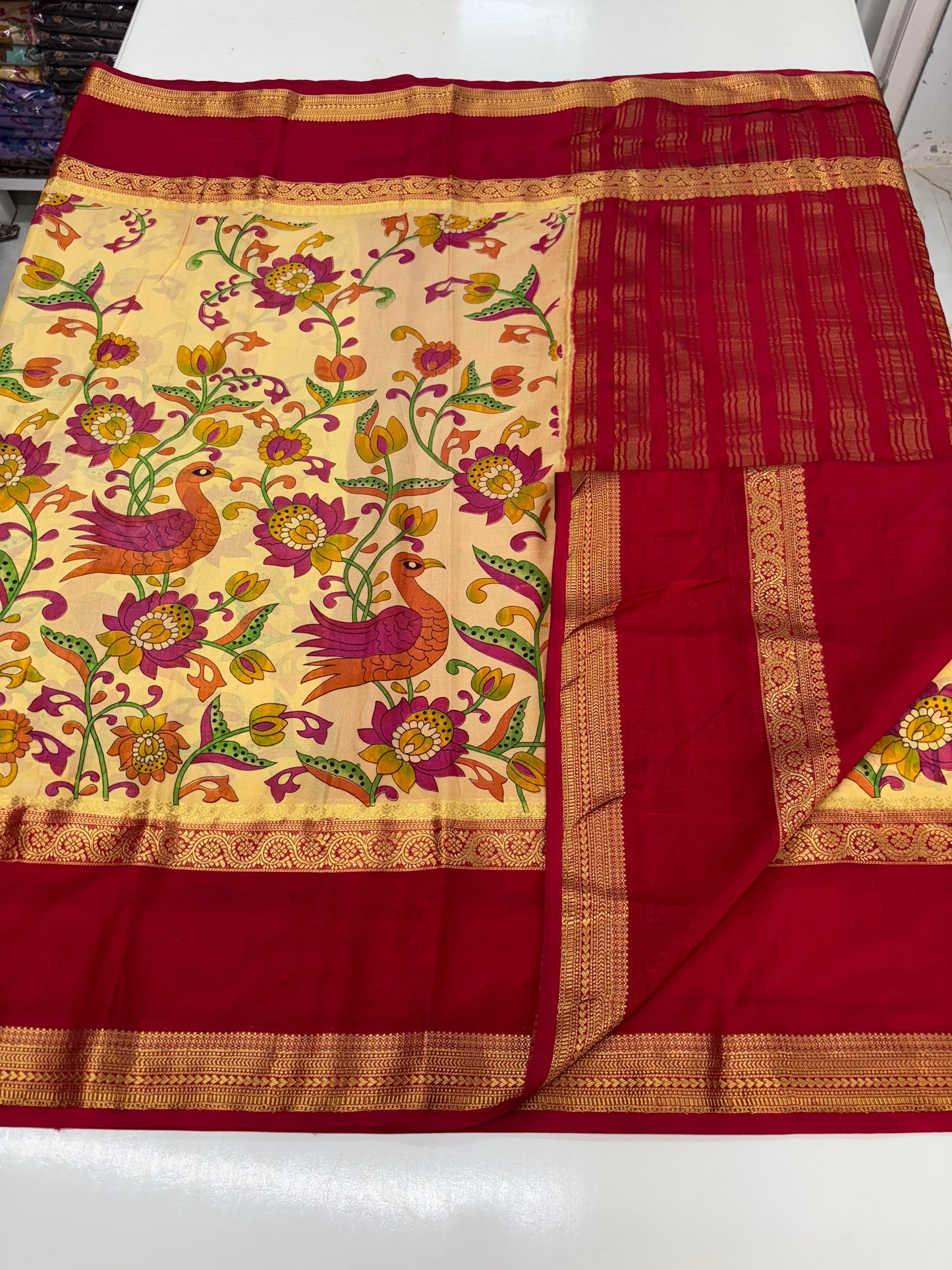 Semi Mysore Crepe (Kalamkari Print, Bentex Border)