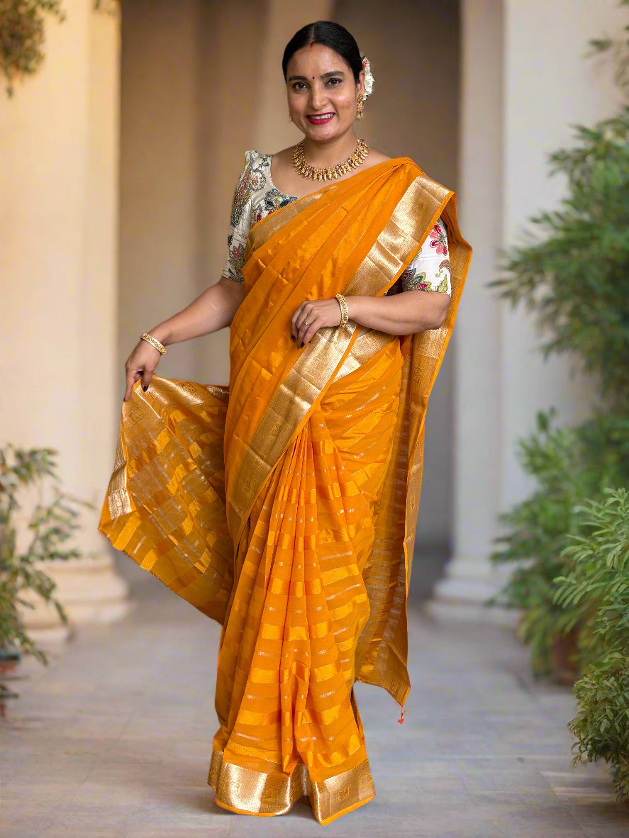 Georgette with Satin Strips