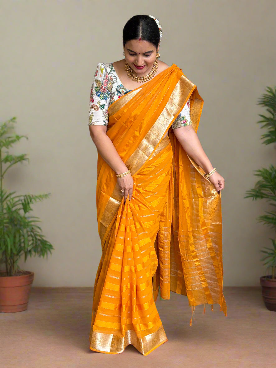 Georgette with Satin Strips