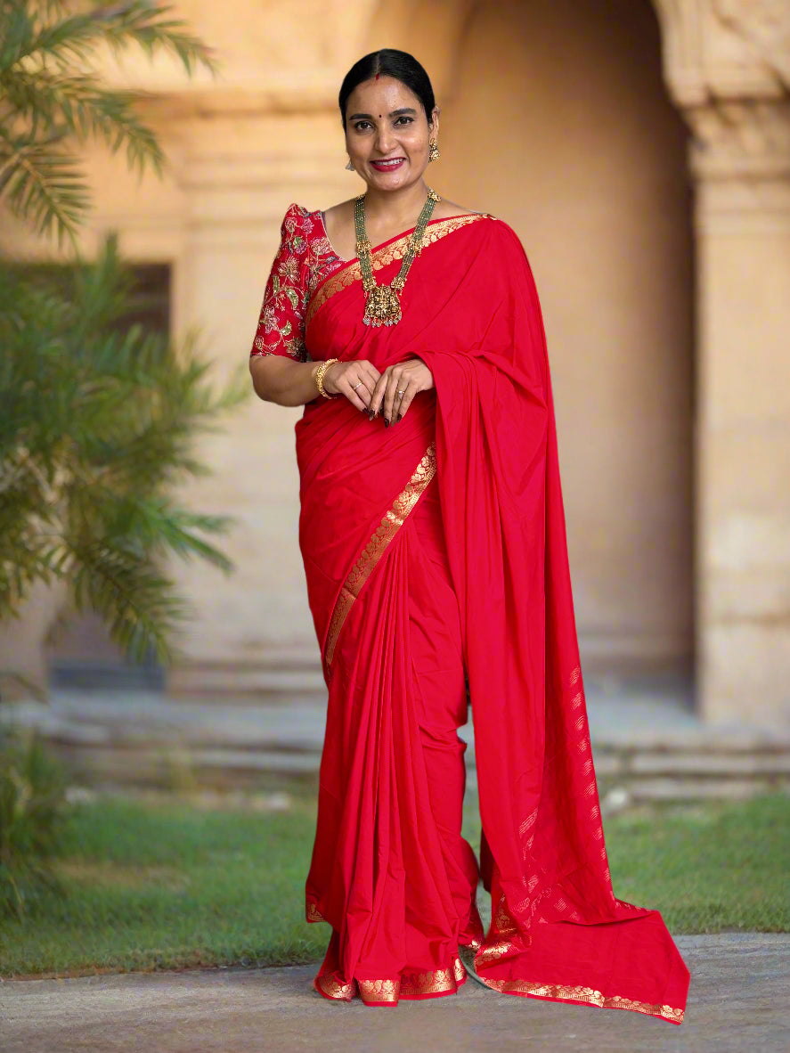 Semi Mysore Crepe (Self, Small Mango and Floral Border)