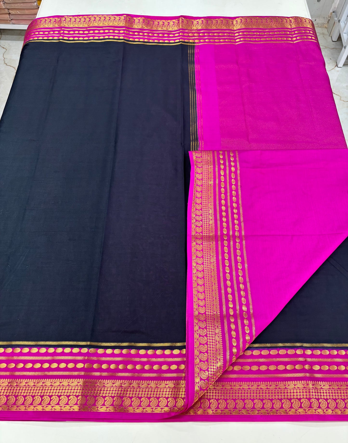 Semi Mysore Crepe (Mango and Dots Border)