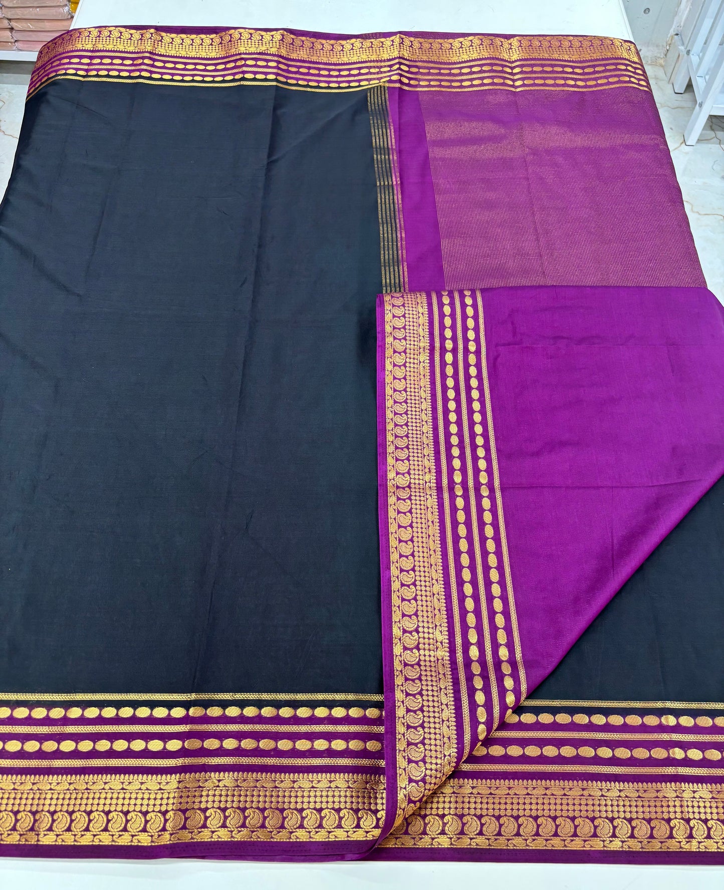 Semi Mysore Crepe (Mango and Dots Border)