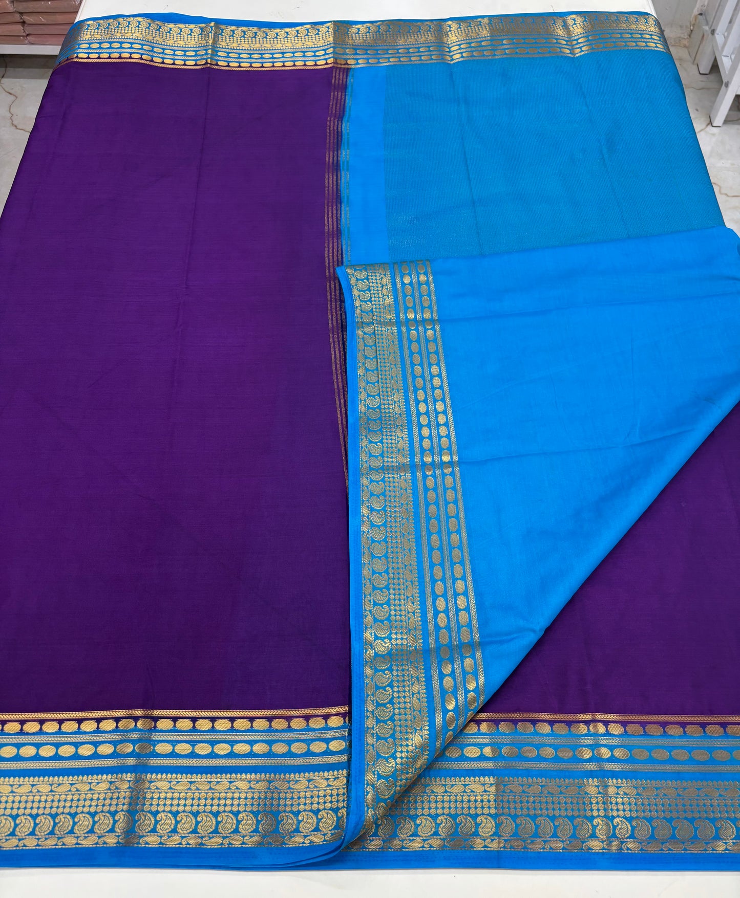 Semi Mysore Crepe (Mango and Dots Border)