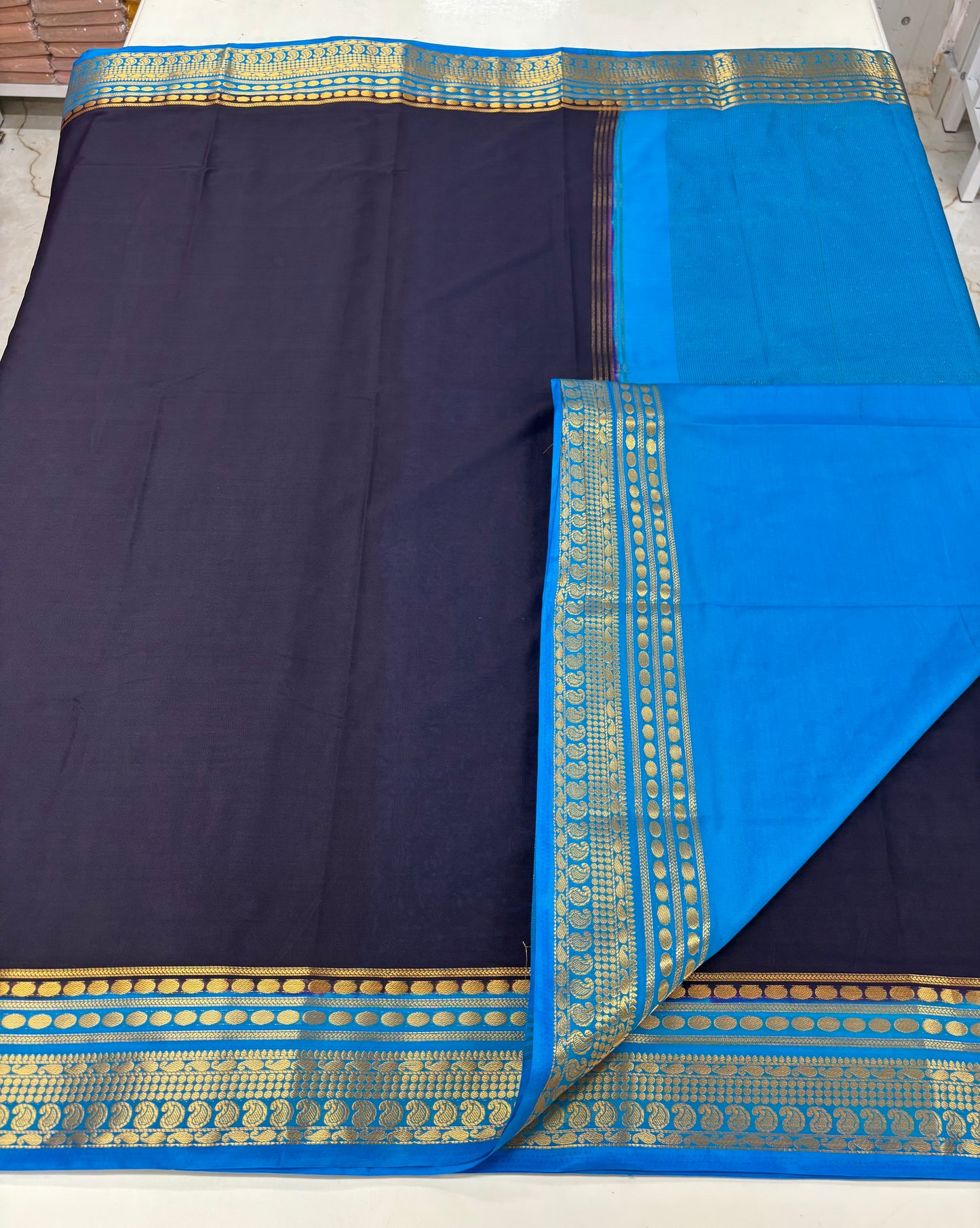 Semi Mysore Crepe (Mango and Dots Border)