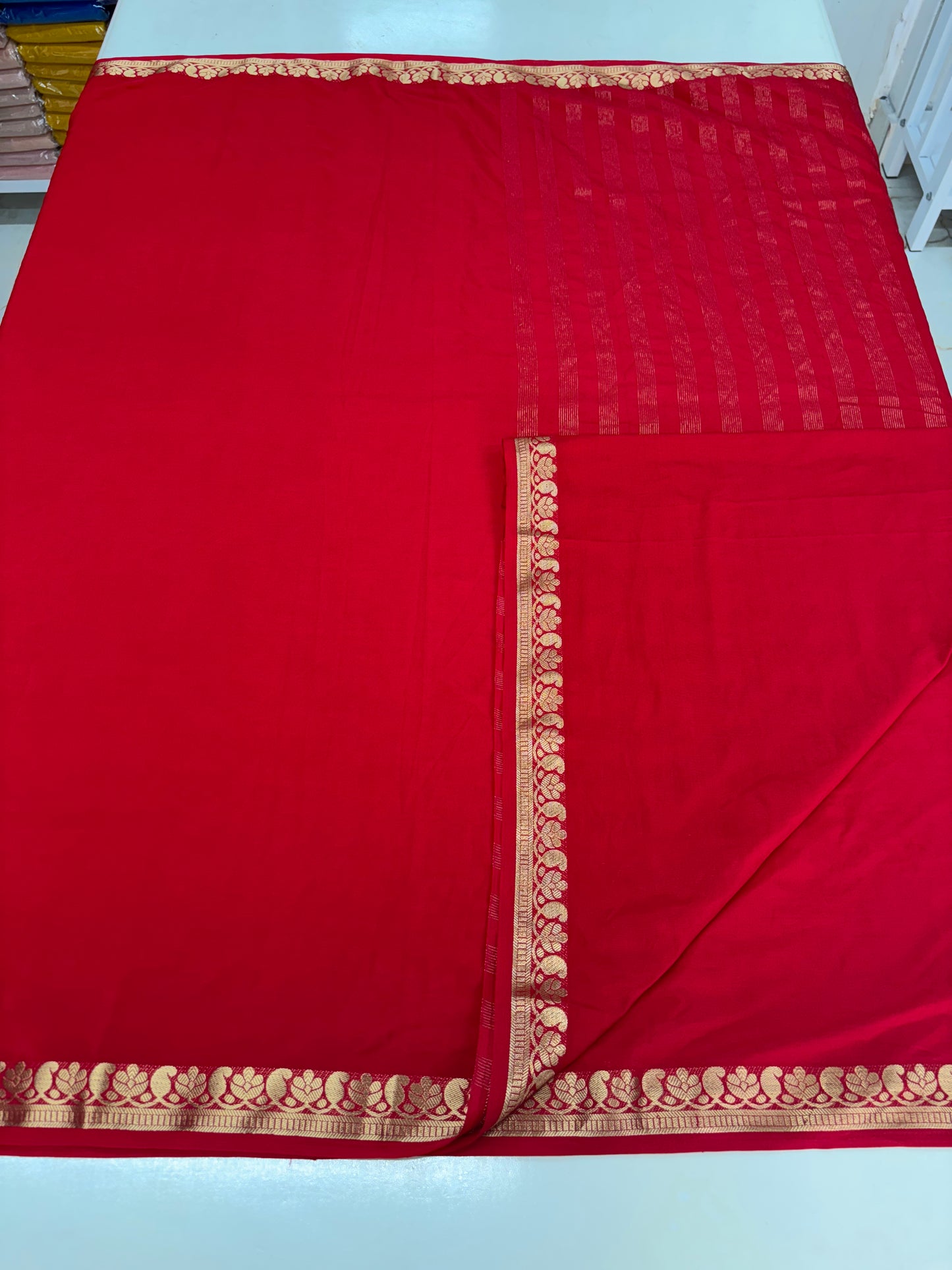 Semi Mysore Crepe (Self, Small Mango and Floral Border)