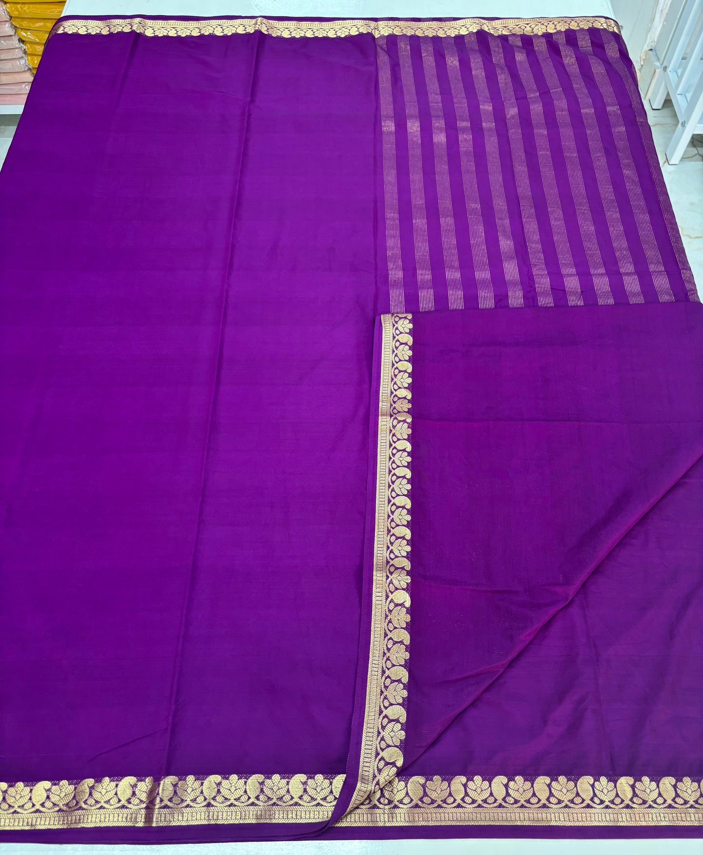 Semi Mysore Crepe (Self, Small Mango and Floral Border)