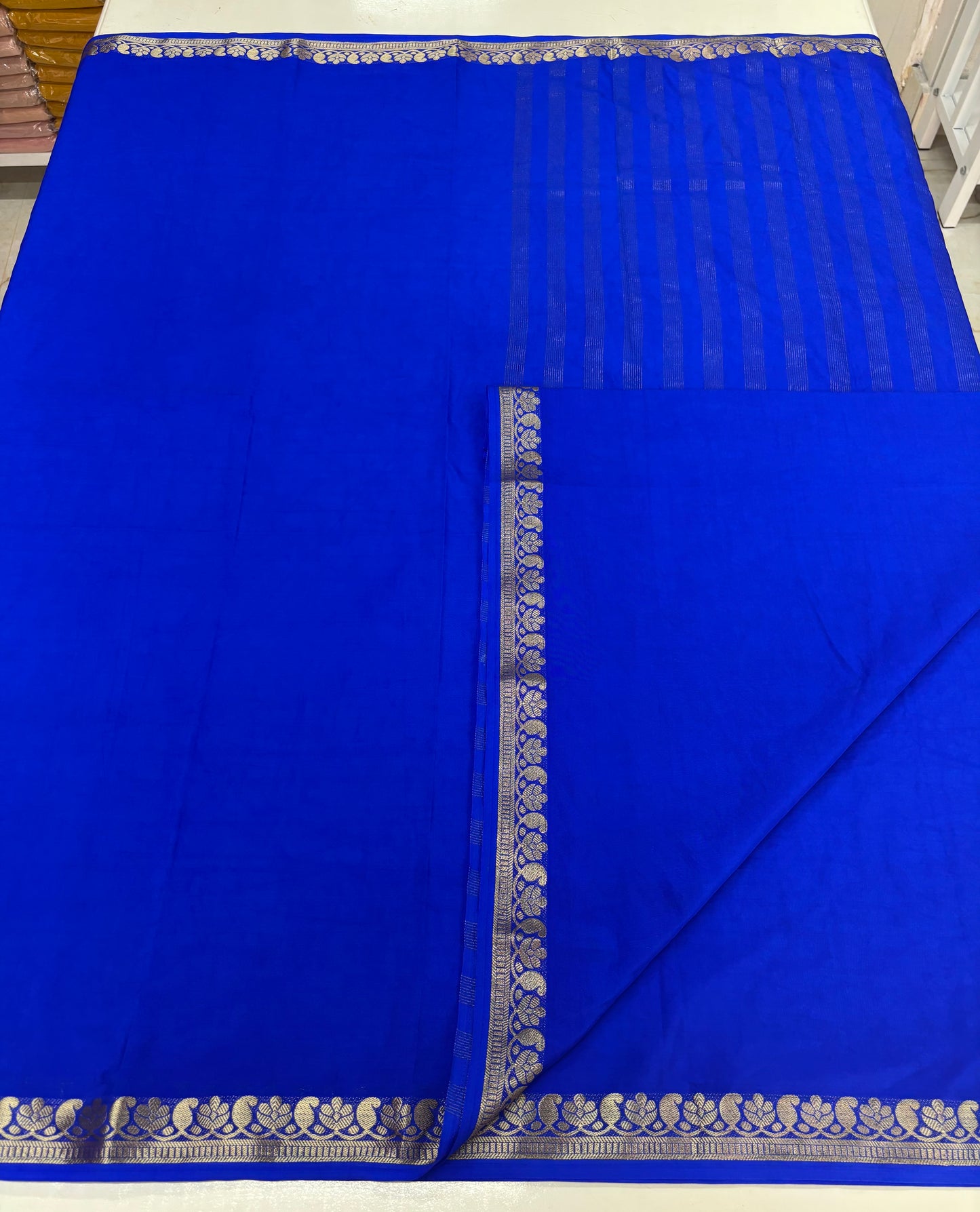 Semi Mysore Crepe (Self, Small Mango and Floral Border)