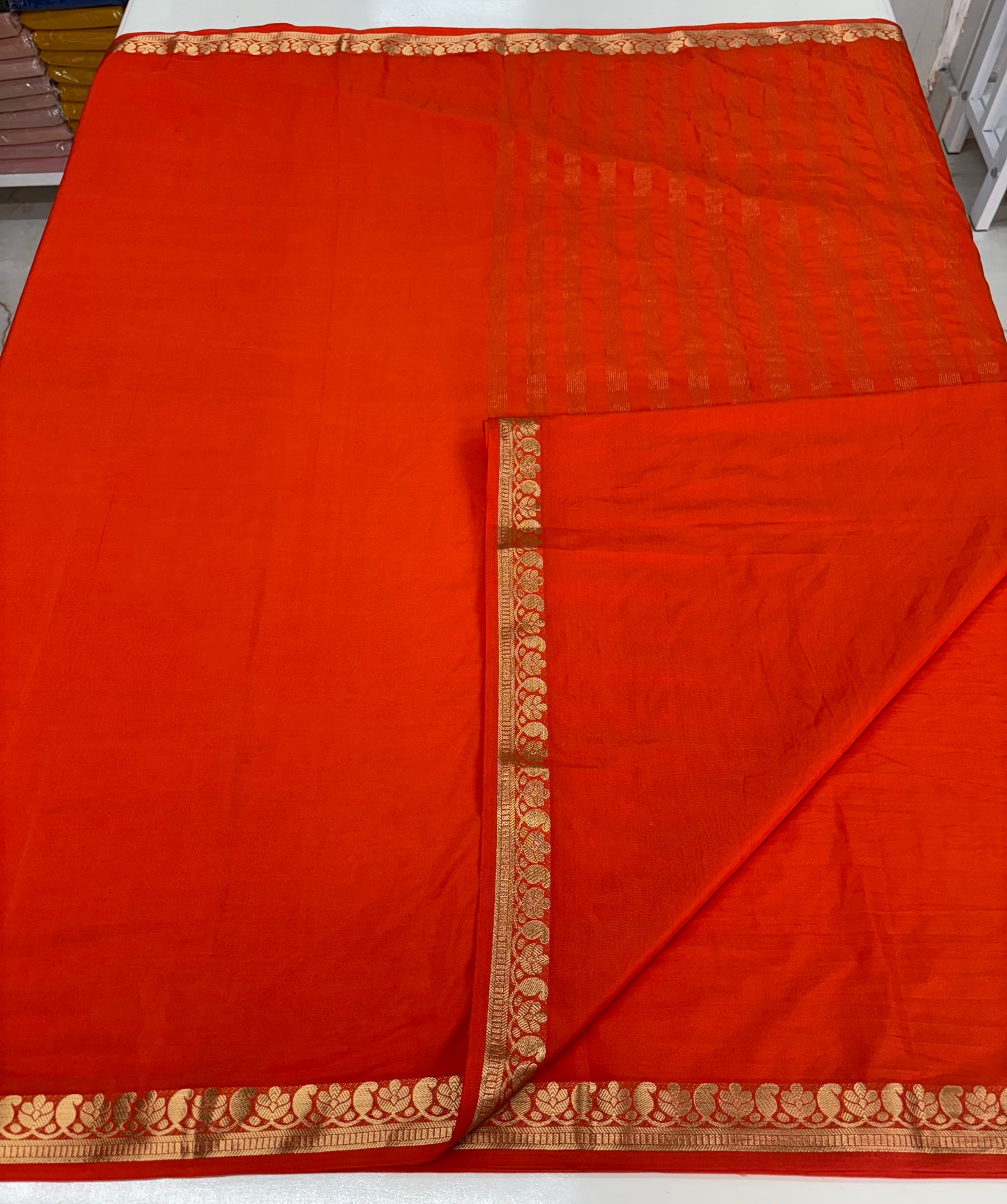 Semi Mysore Crepe (Self, Small Mango and Floral Border)