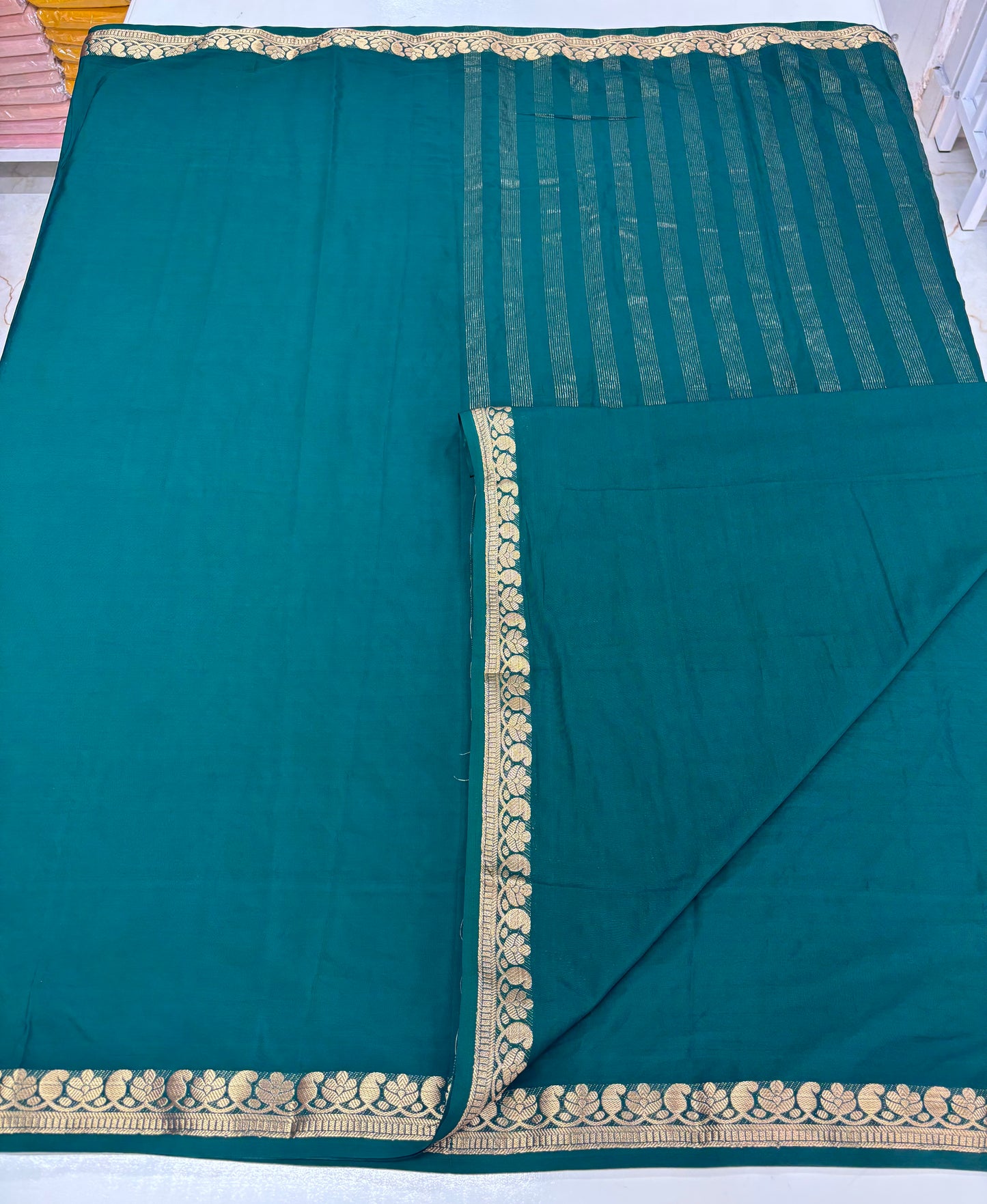 Semi Mysore Crepe (Self, Small Mango and Floral Border)