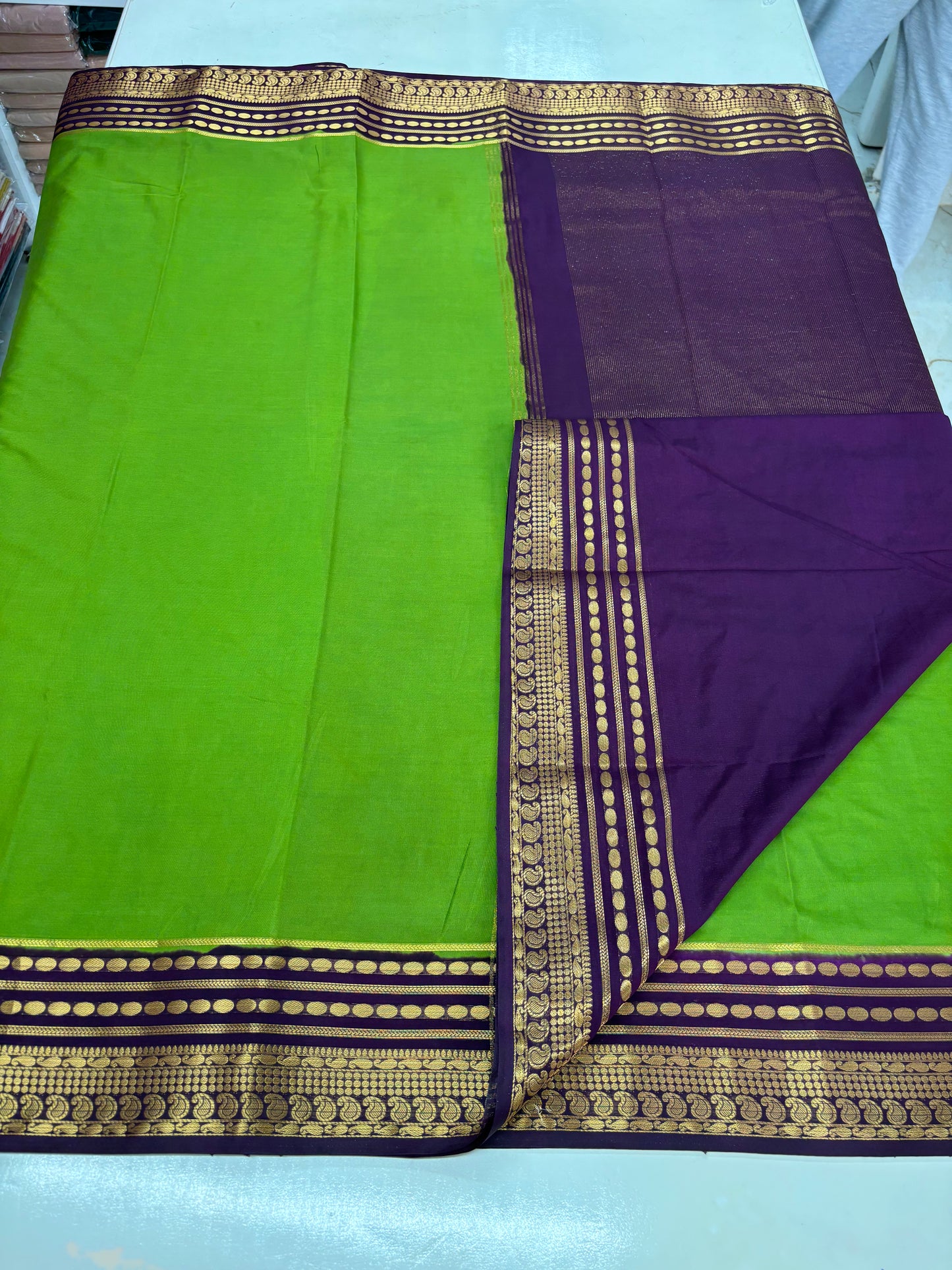 Semi Mysore Crepe (Mango and Dots Border)