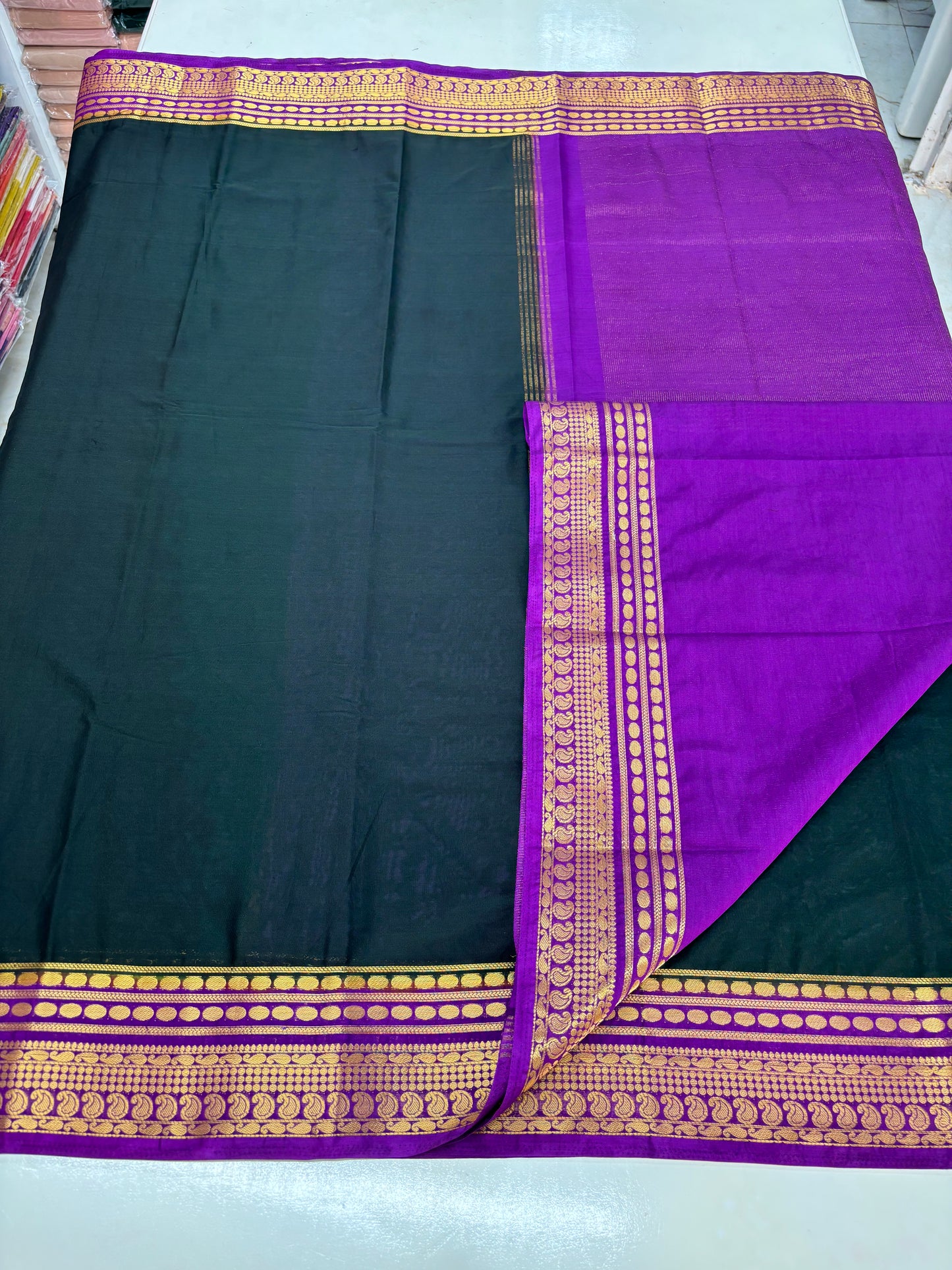 Semi Mysore Crepe (Mango and Dots Border)