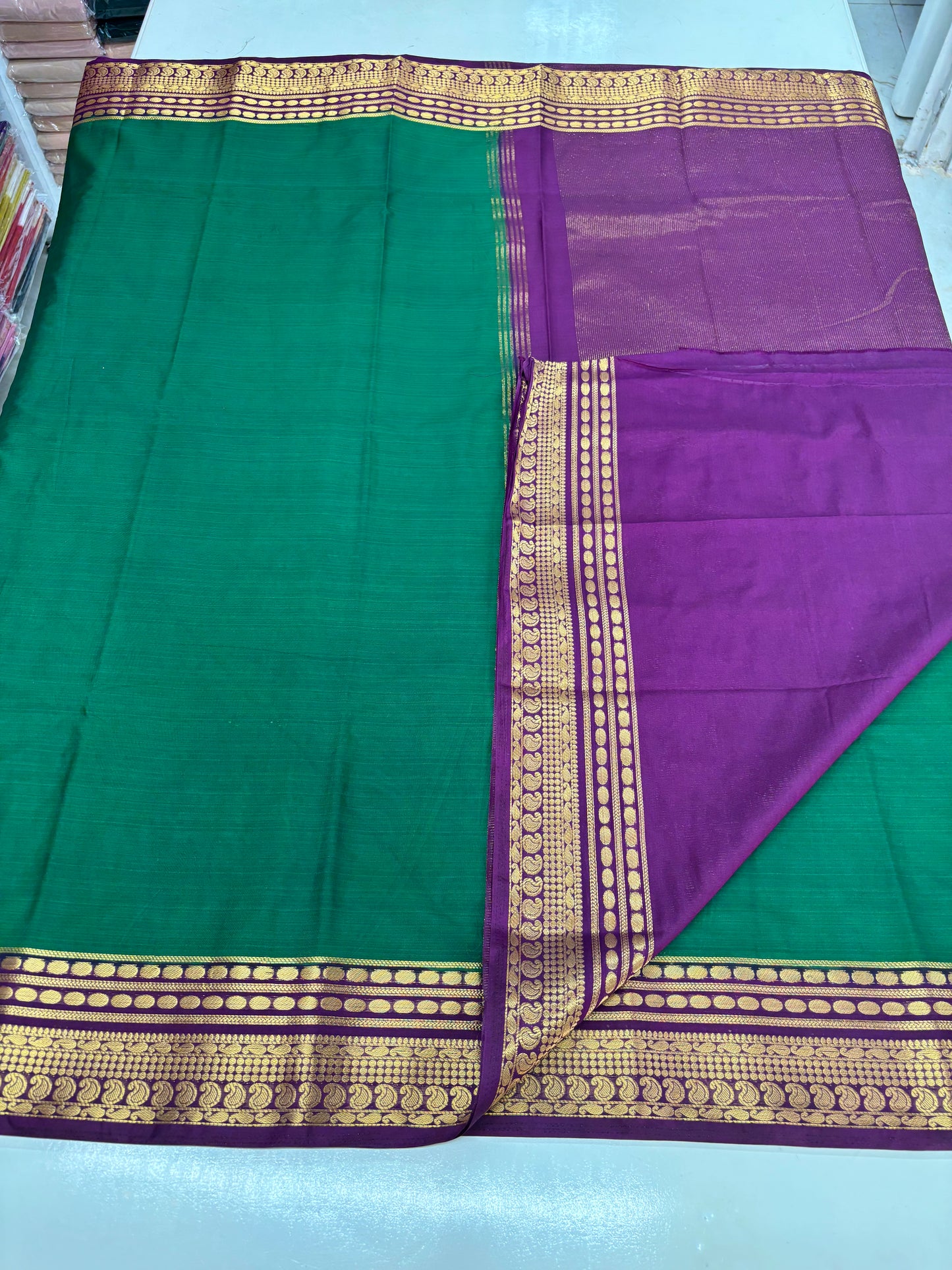 Semi Mysore Crepe (Mango and Dots Border)