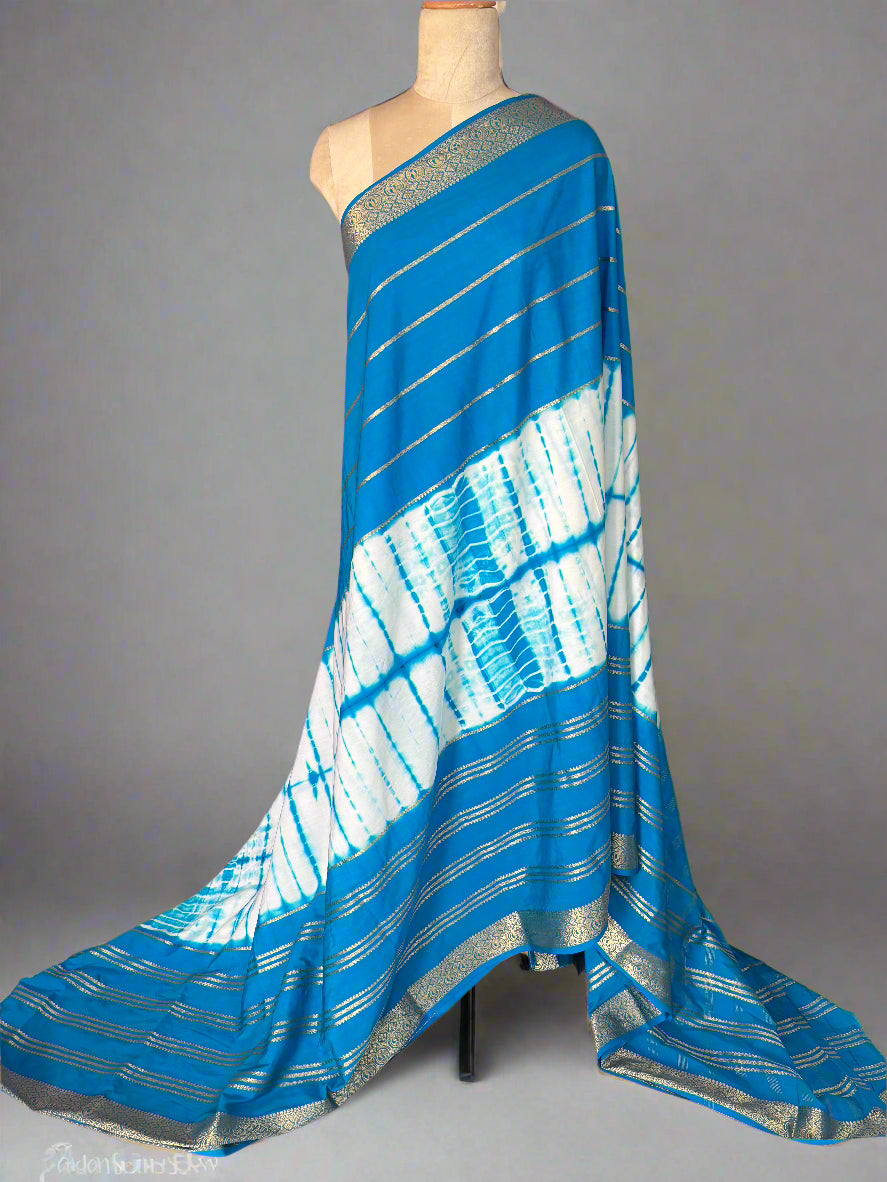 Semi Mysore Crepe (Shibori Dyed 2D, Golden Zari Horizontal Lines)