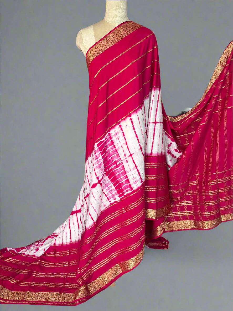 Semi Mysore Crepe (Shibori Dyed 2D, Golden Zari Horizontal Lines)