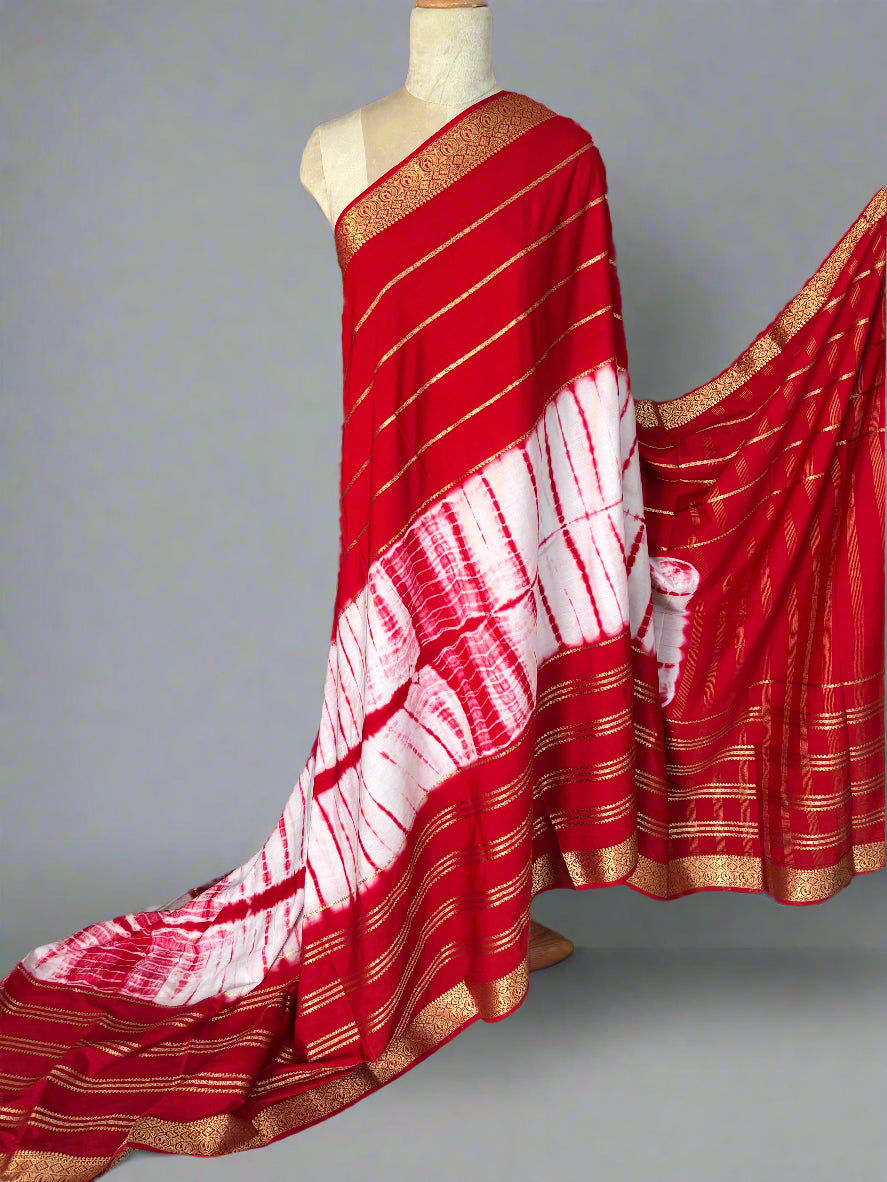 Semi Mysore Crepe (Shibori Dyed 2D, Golden Zari Horizontal Lines)