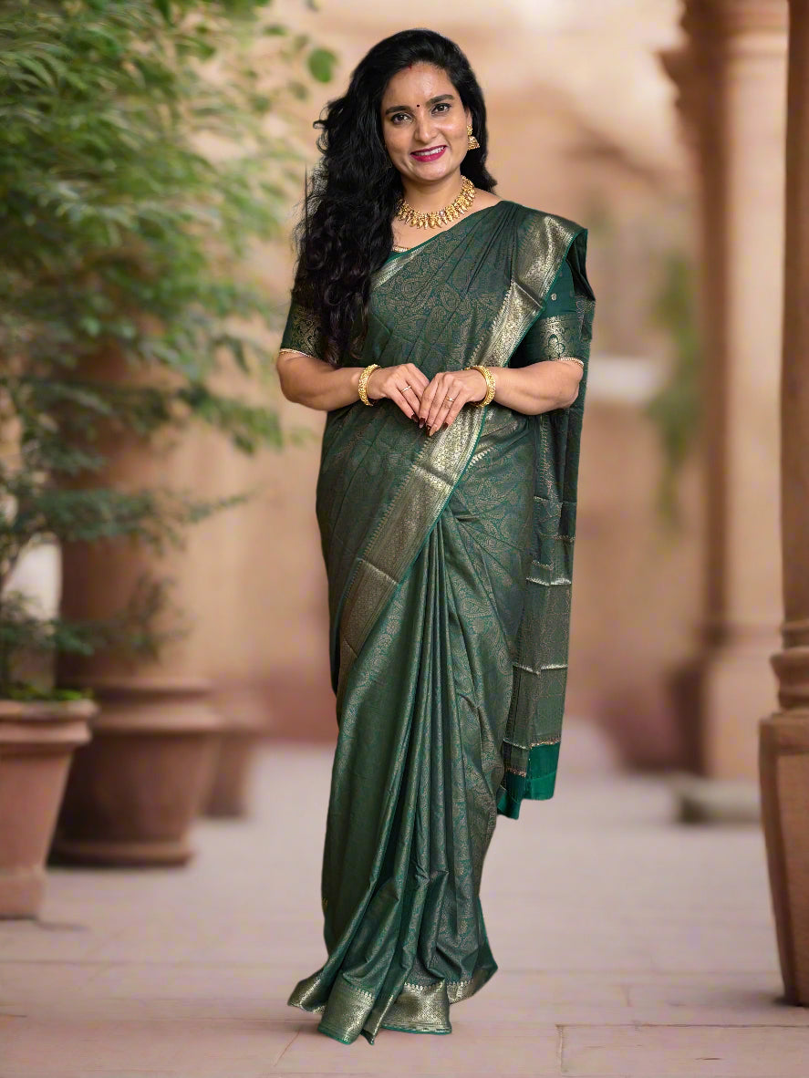 Semi Mysore Crepe (Neem Zari Brocade - Antique Look)