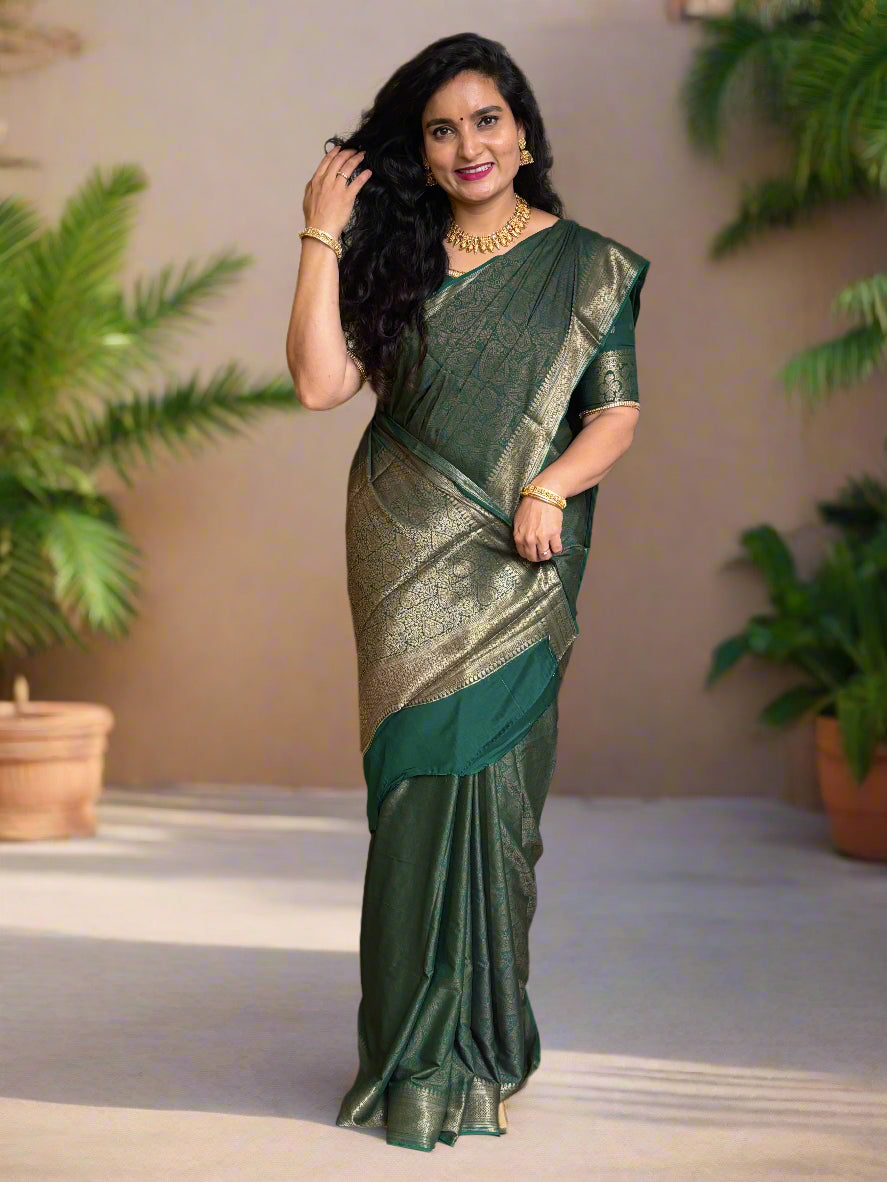 Semi Mysore Crepe (Neem Zari Brocade - Antique Look)