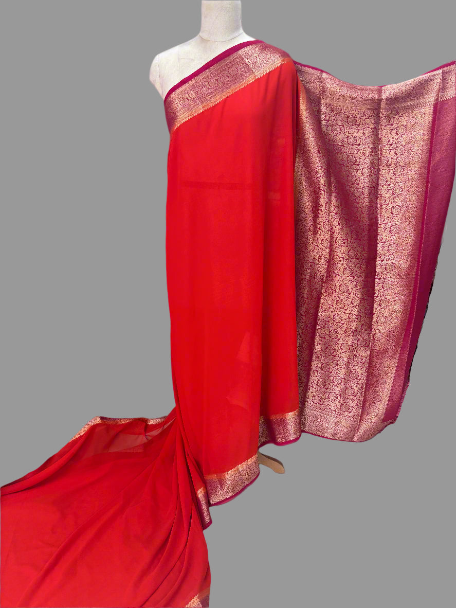 Georgette Chiffon (Contrast, Grand Pallu and Brocade Blouse)