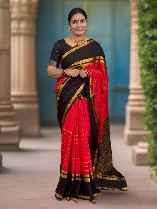 Semi Mysore Crepe (2 Types Horizontal Lines half and half pattern)