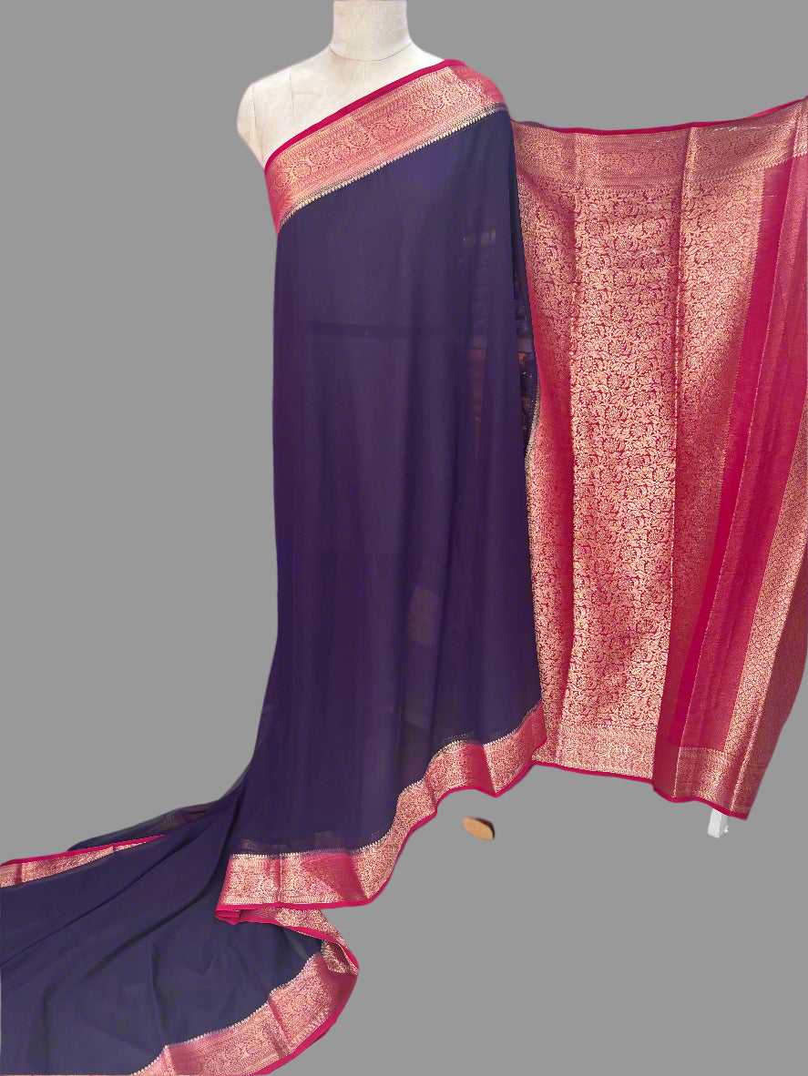 Georgette Chiffon (Contrast, Grand Pallu and Brocade Blouse)
