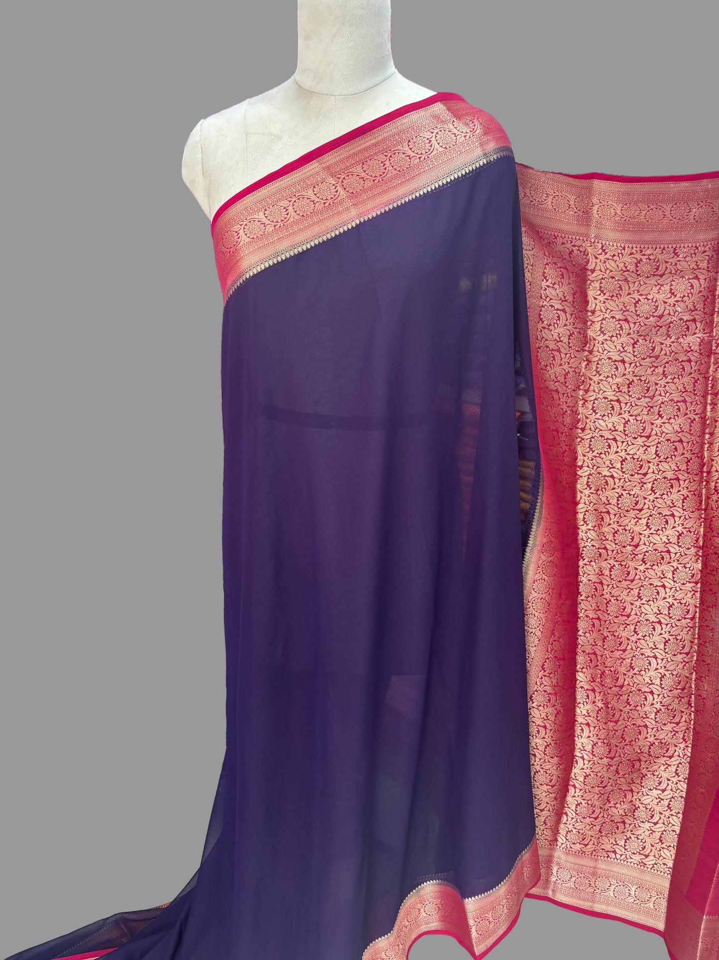 Georgette Chiffon (Contrast, Grand Pallu and Brocade Blouse)