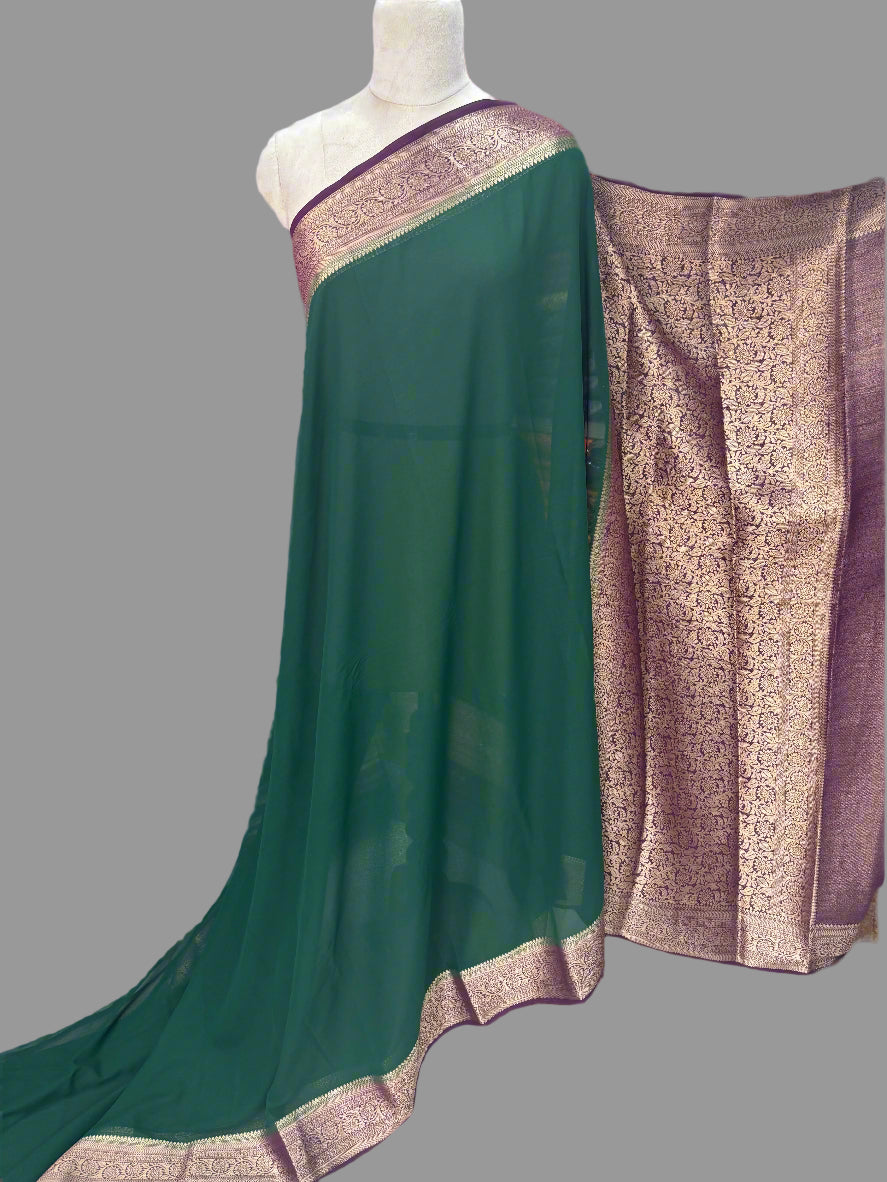 Georgette Chiffon (Contrast, Grand Pallu and Brocade Blouse)