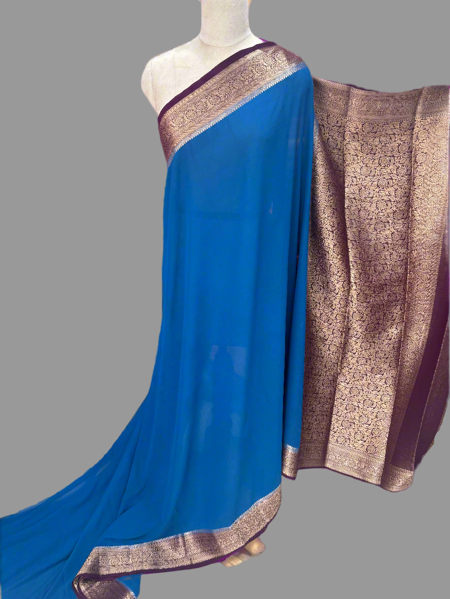 Georgette Chiffon (Contrast, Grand Pallu and Brocade Blouse)